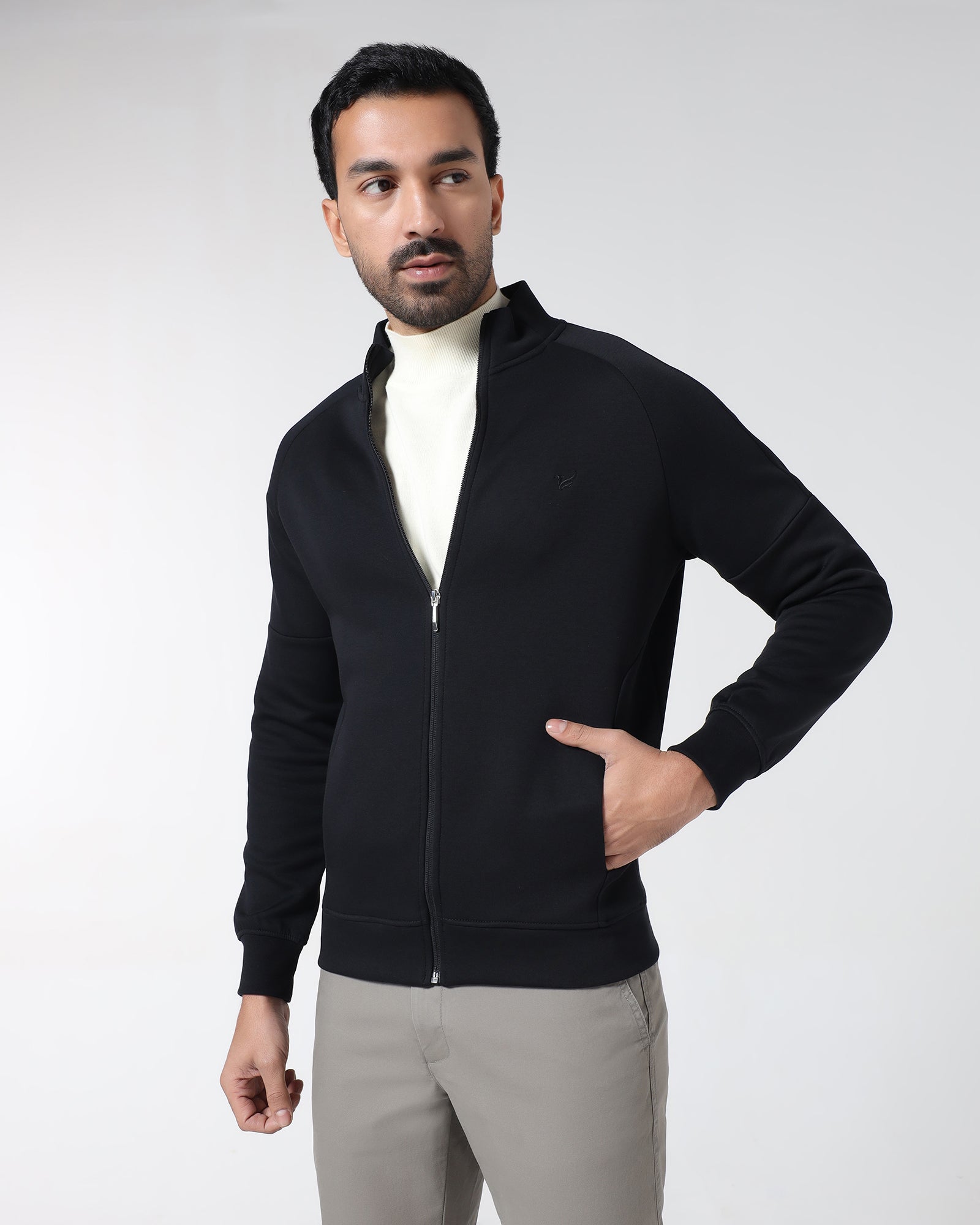 Black High Neck Solid Sweatshirt - Decy