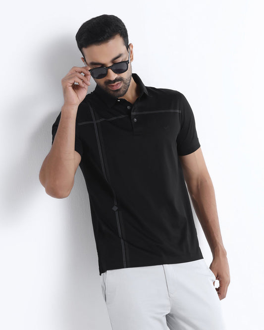 Black Luxe Textured Polo - Rickon