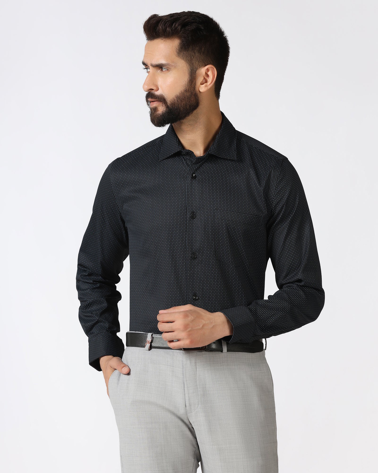 black non iron dress shirt BLU Miami-360 Solid Dress Shirt 99 Black / 17.5R main image 1