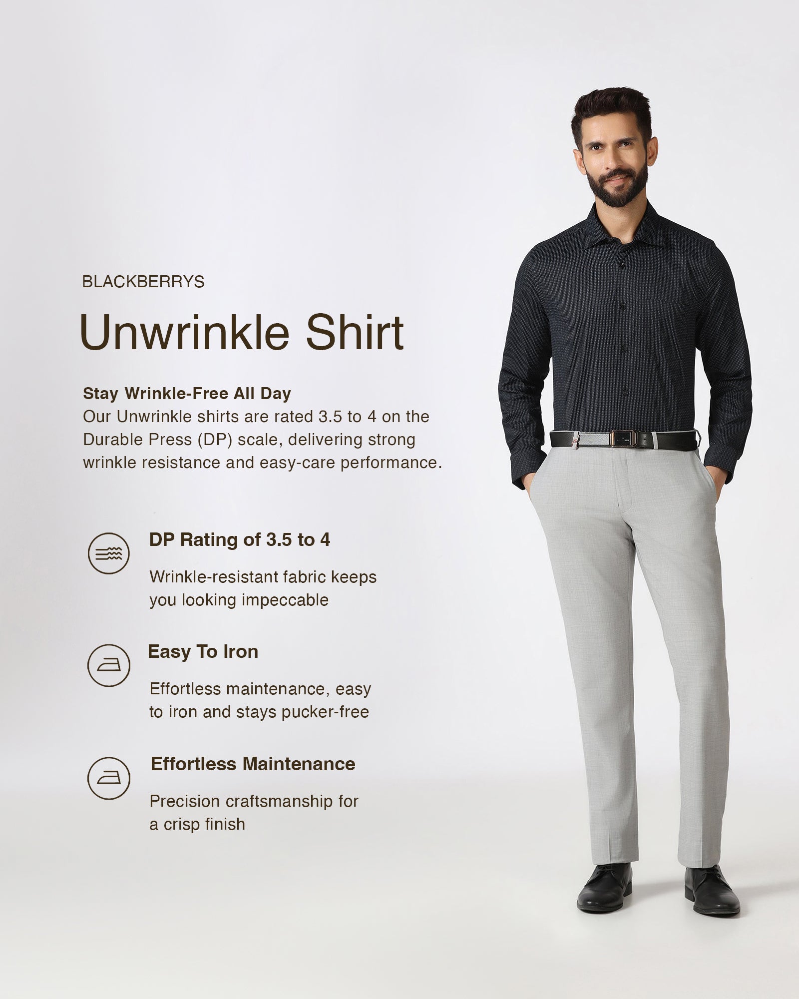 Black Unwrinkle Printed Shirt - Radiant