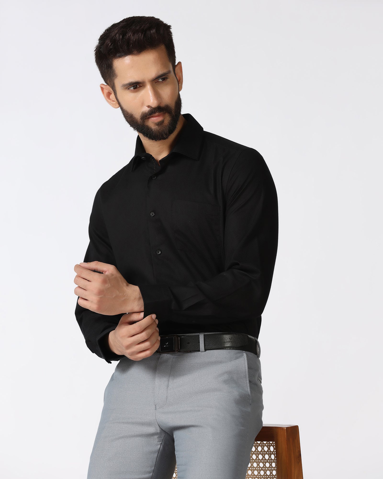 Black Non Iron Textured Shirt - Destine