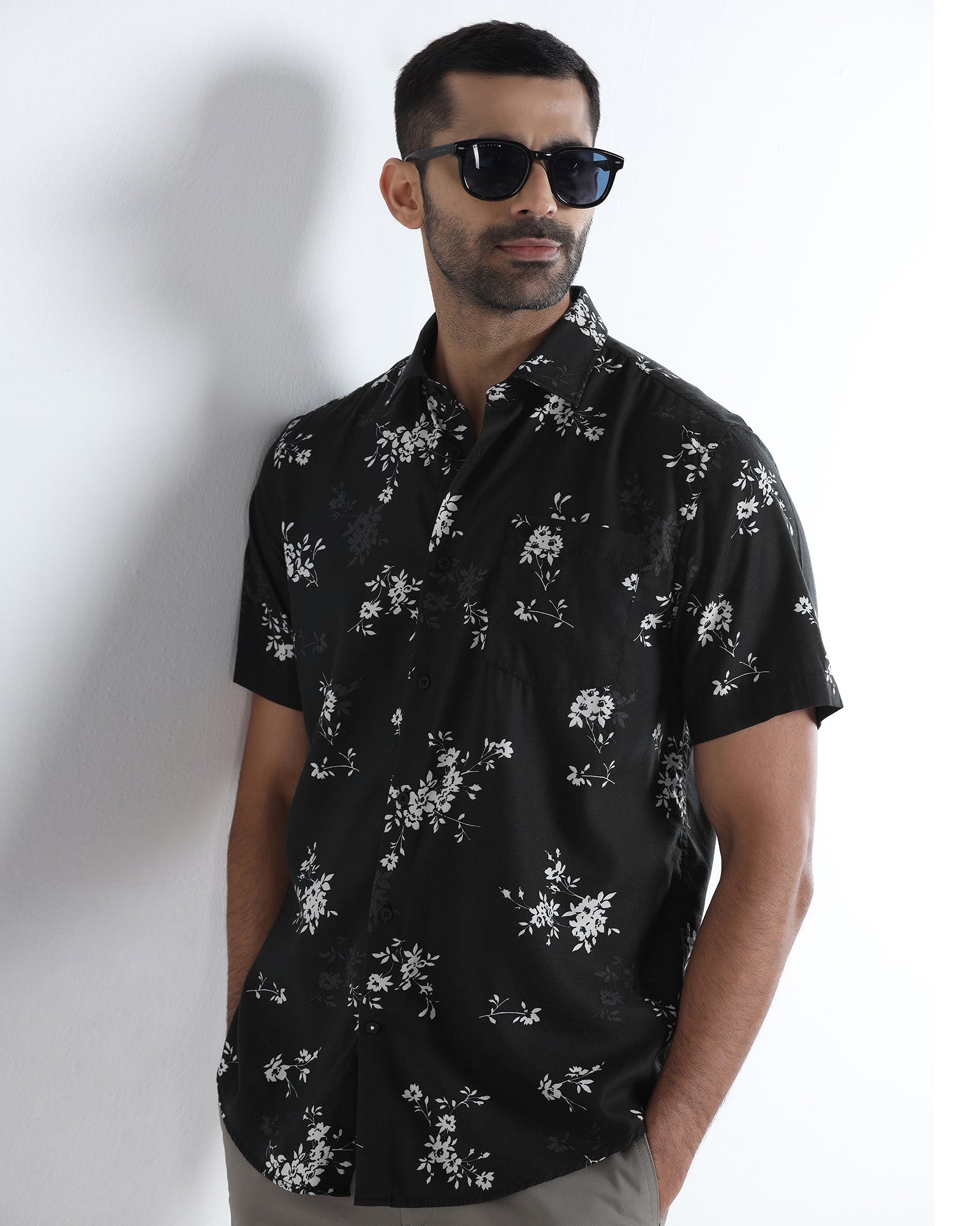 Black Half Sleeve Printed Shirt - Hobson