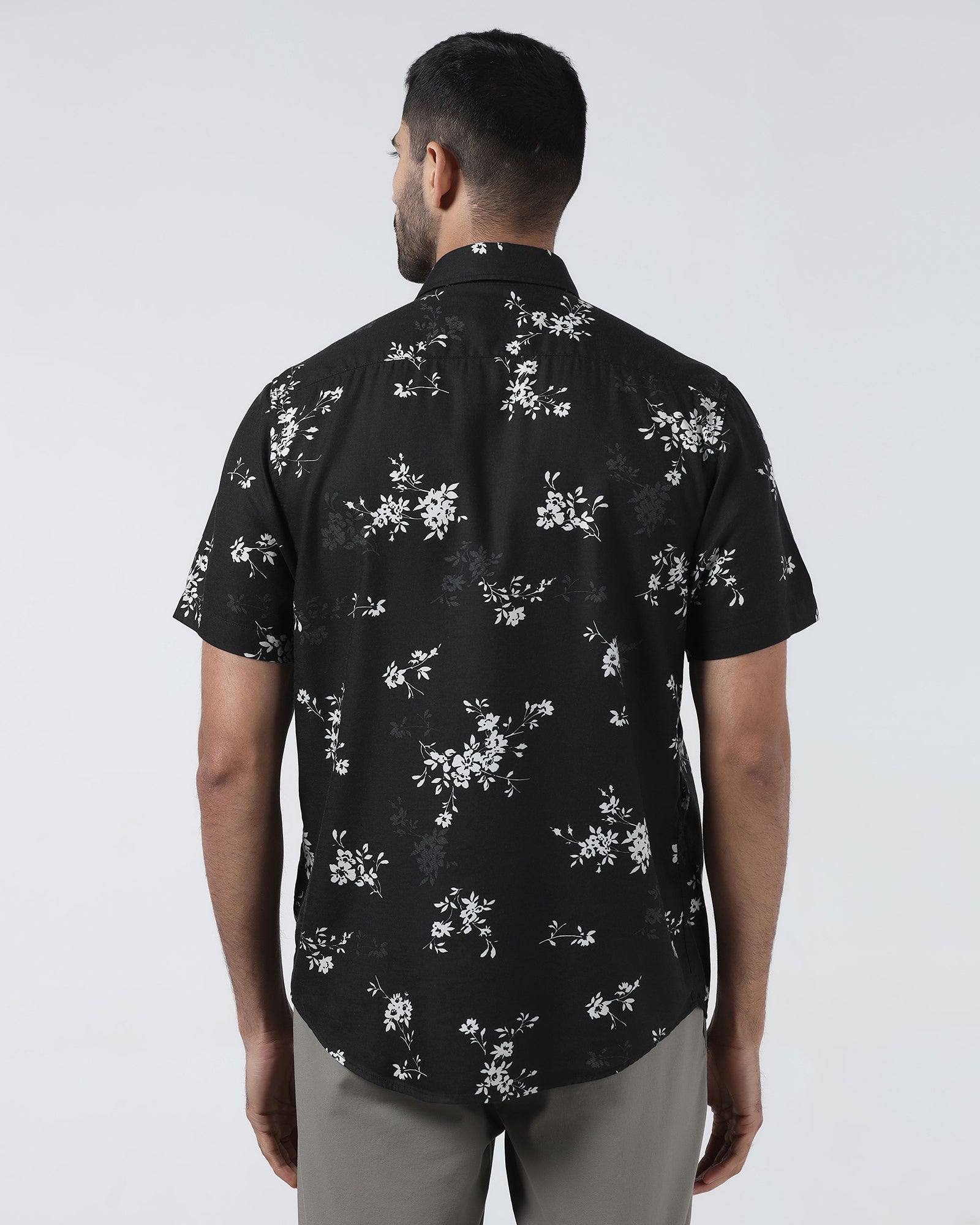 Black Half Sleeve Printed Shirt - Hobson