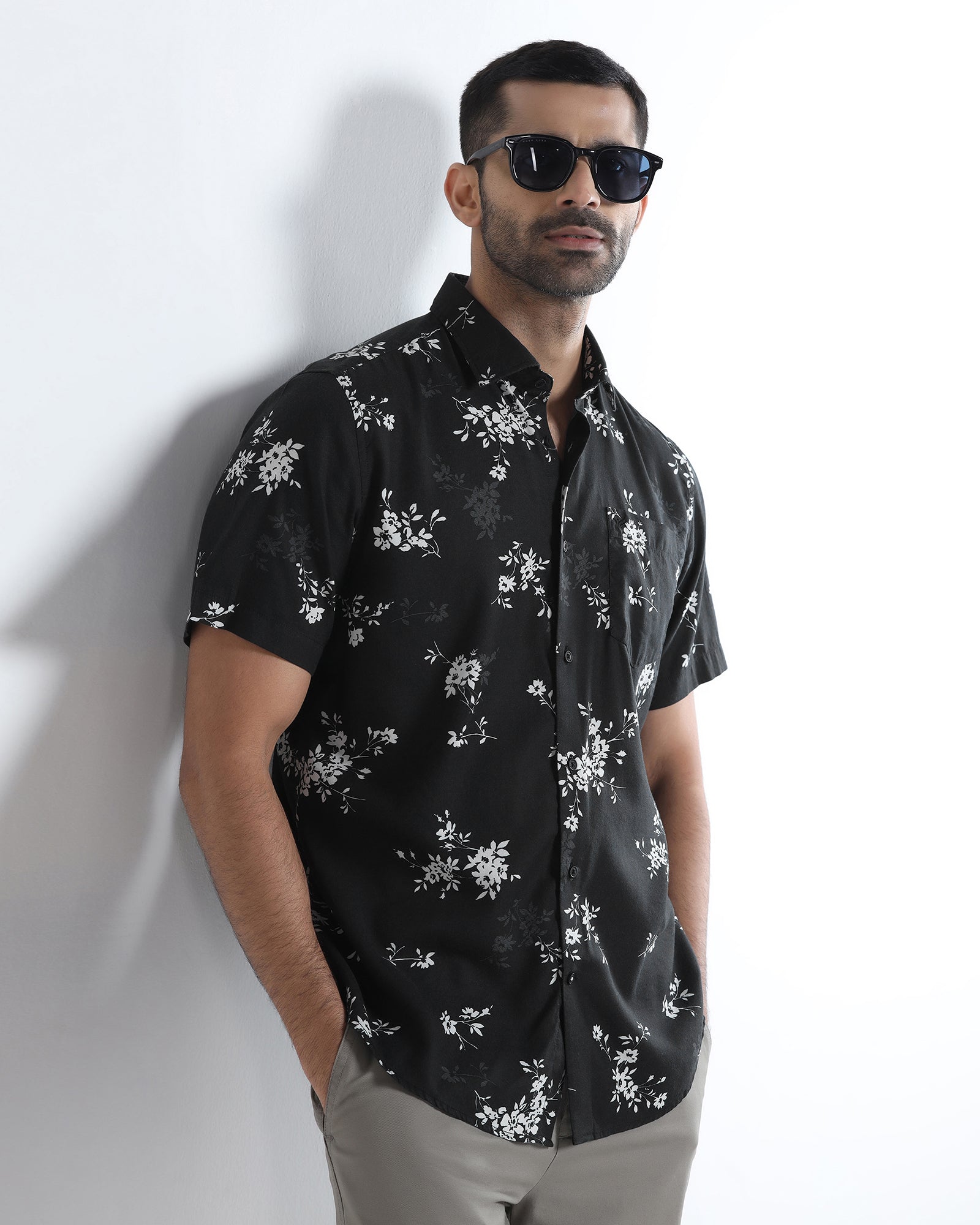 Black Half Sleeve Printed Shirt - Hobson