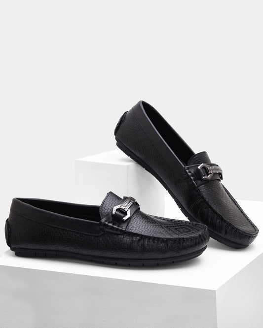 Black Solid Loafers Shoes - Willyy
