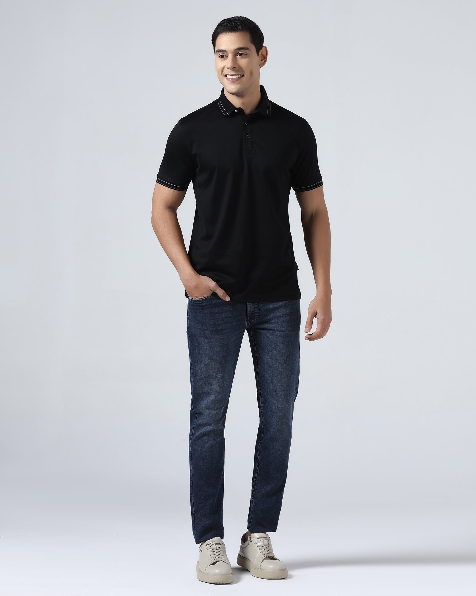 Black Solid Polo - Ram