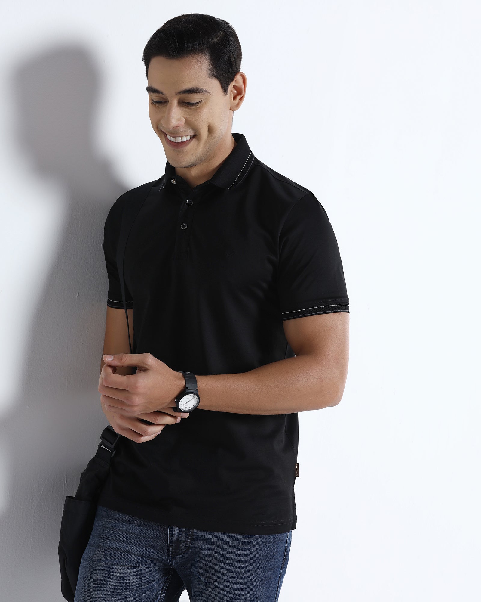Black Solid Polo - Ram