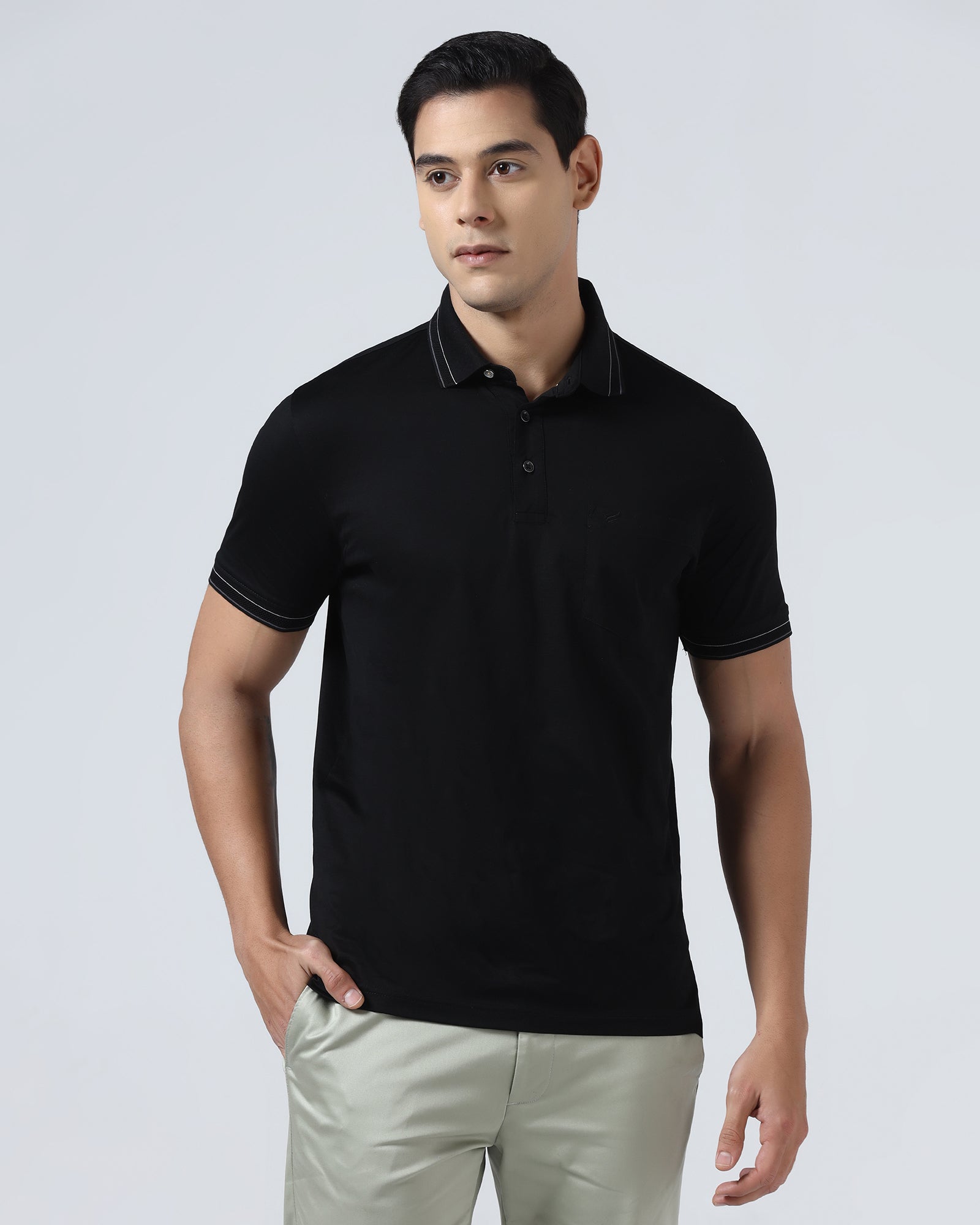 Black Solid Polo - Ram