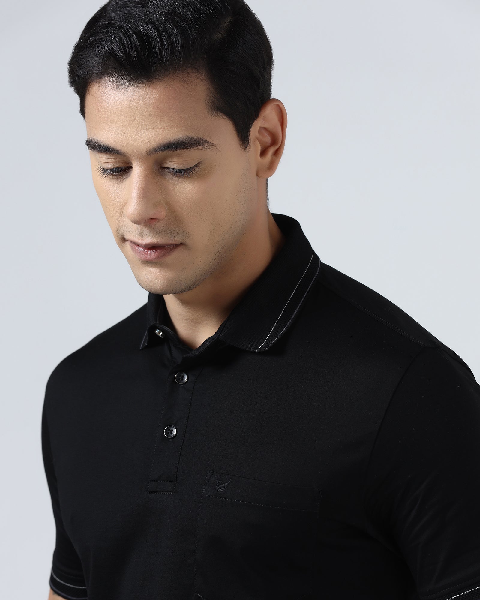 Black Solid Polo - Ram