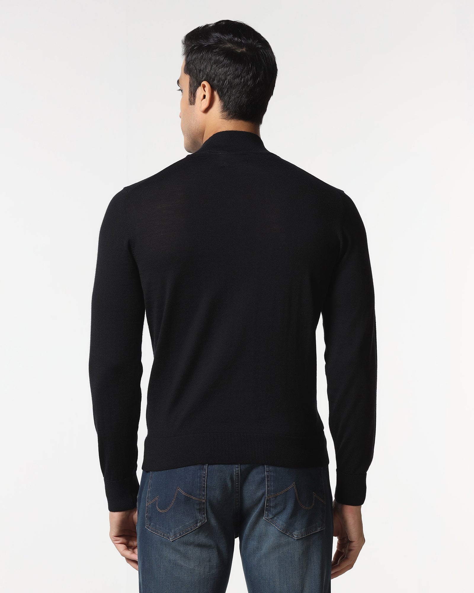 Black High Neck Solid Sweater - Jester