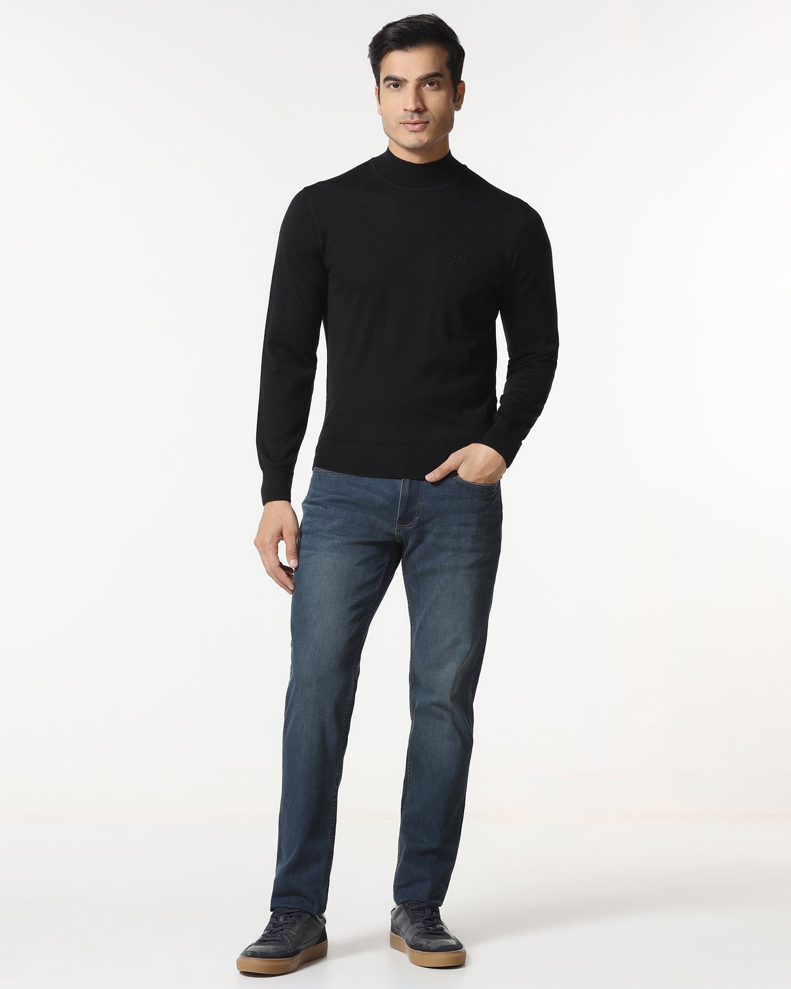 Black High Neck Solid Sweater - Jester