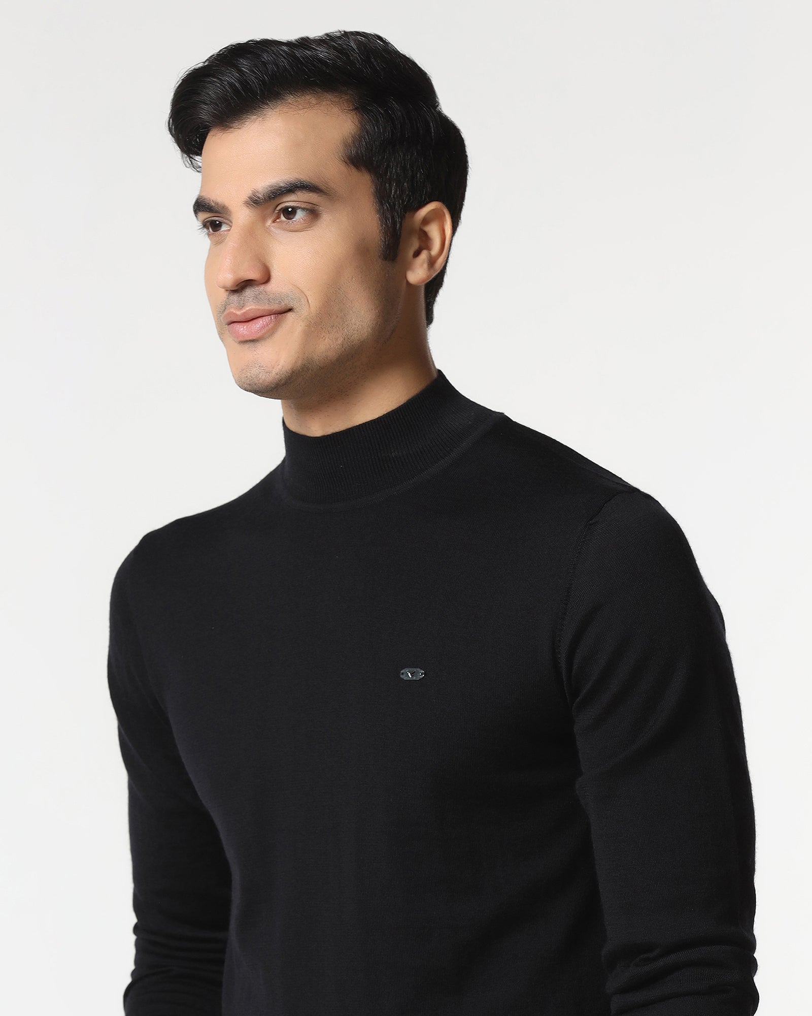 Black High Neck Solid Sweater - Jester