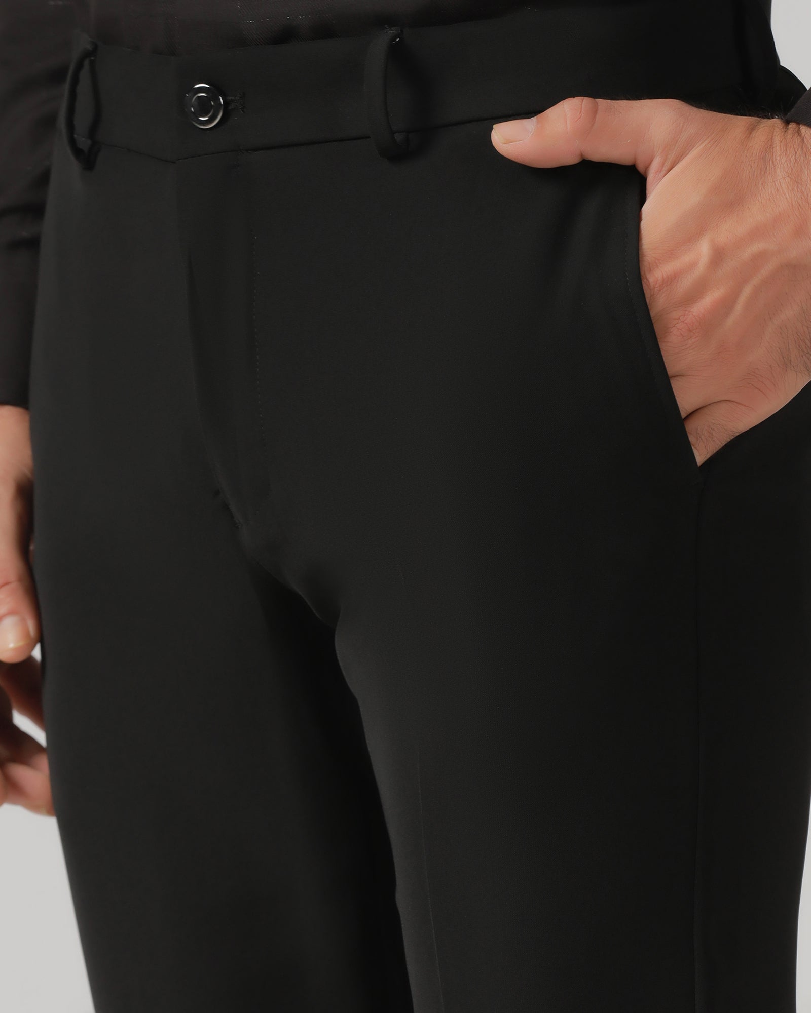 Black Solid Trouser - Black-268