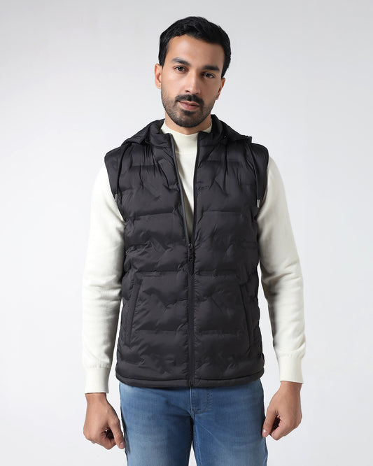 Black Solid Zipper Jacket - Nebraska