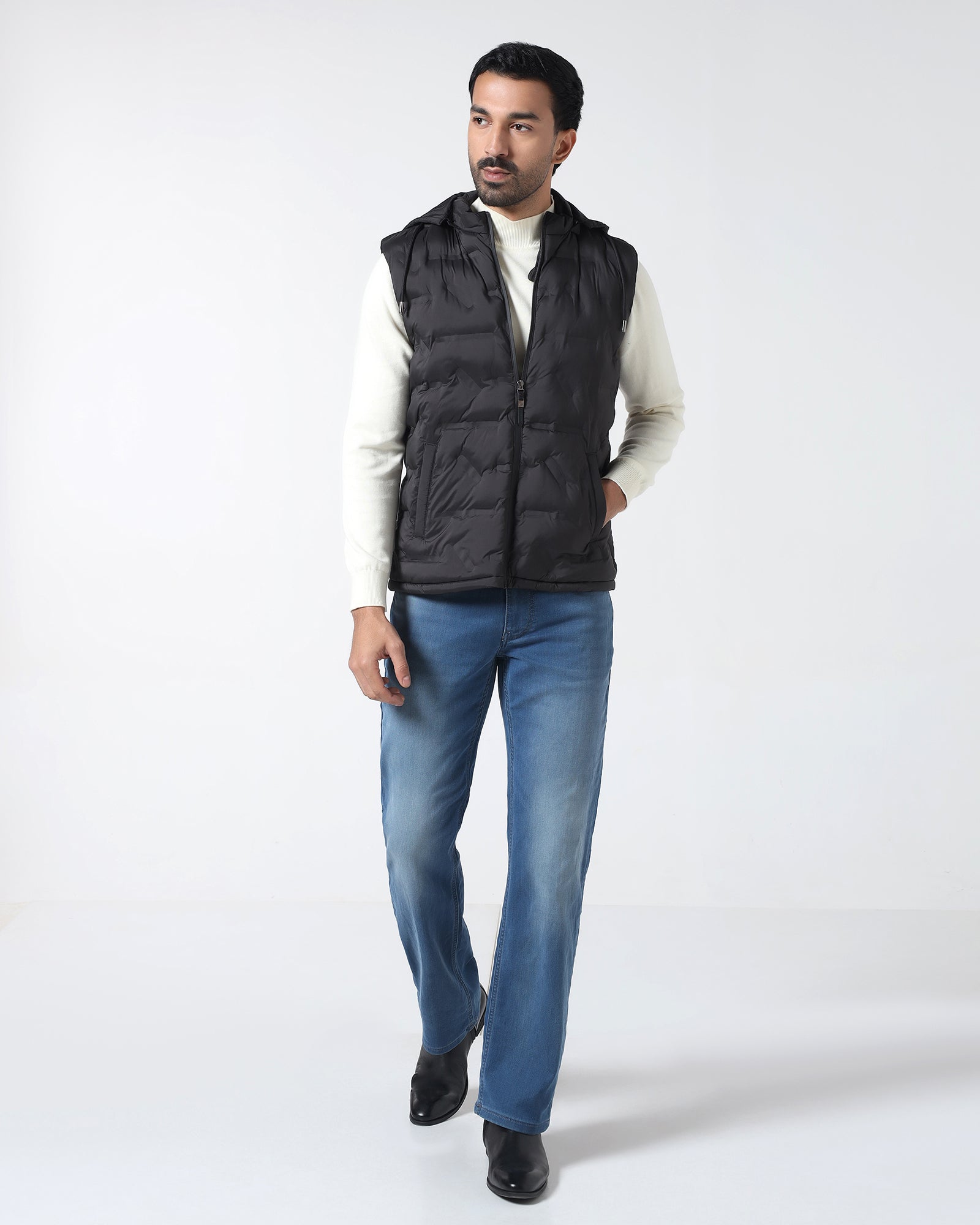 Black Solid Zipper Jacket - Nebraska