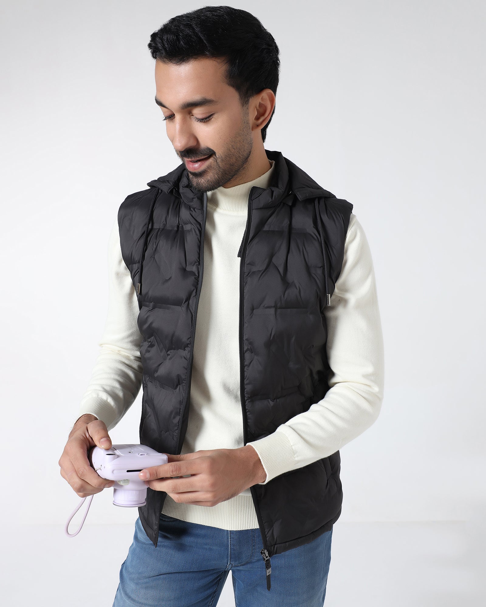 Black Solid Zipper Jacket - Nebraska