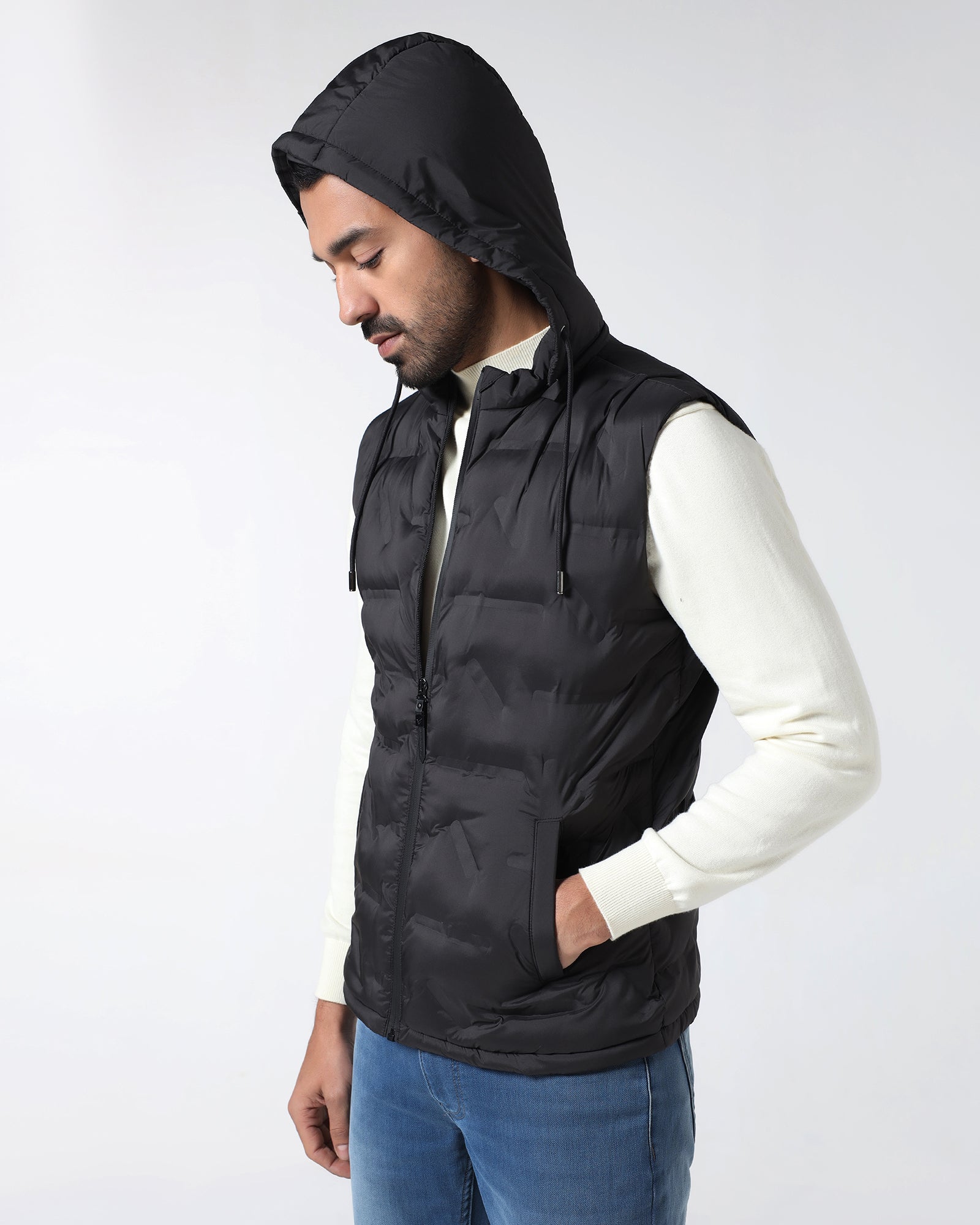 Black Solid Zipper Jacket - Nebraska