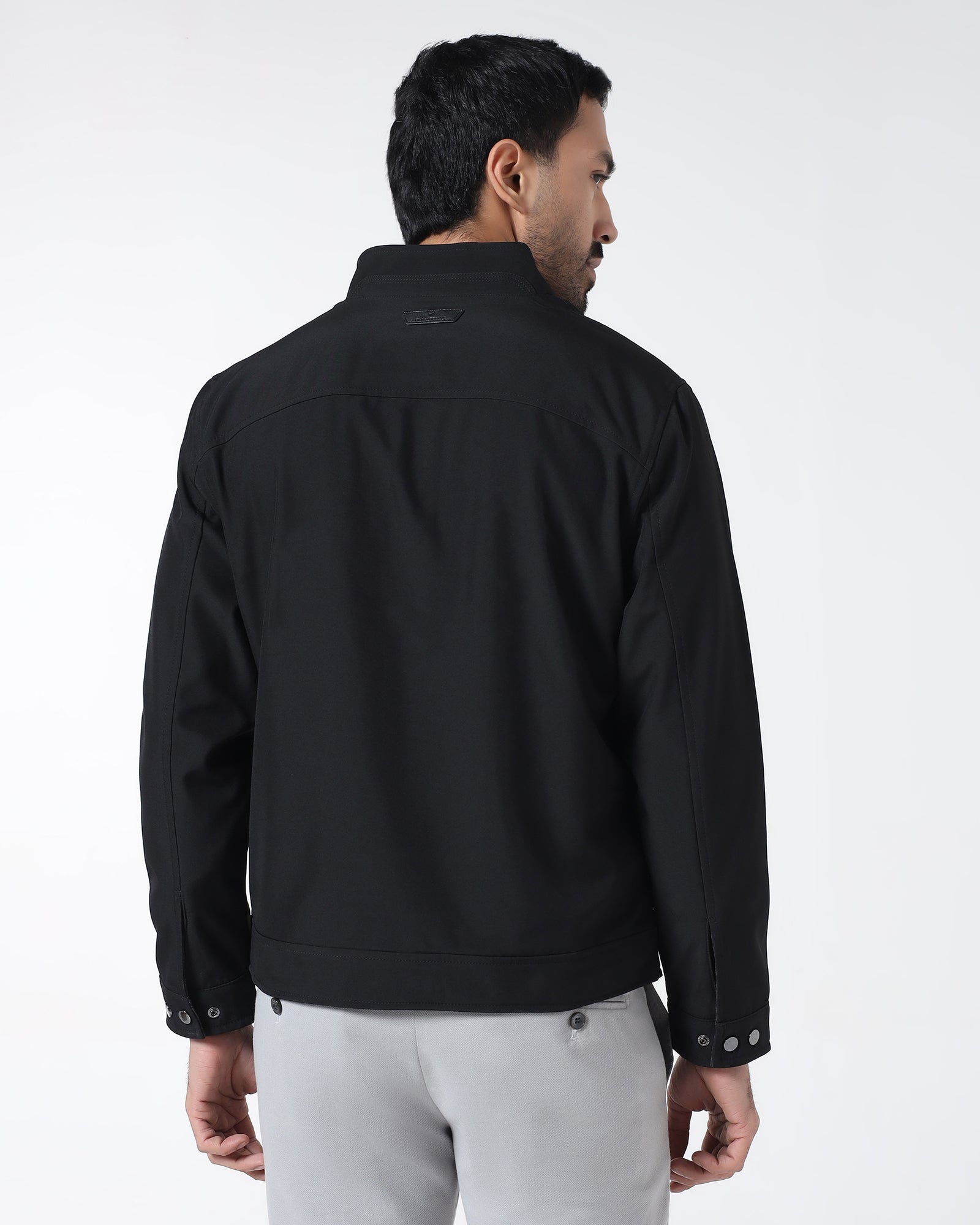 Black Solid Zipper Jacket - Yulin
