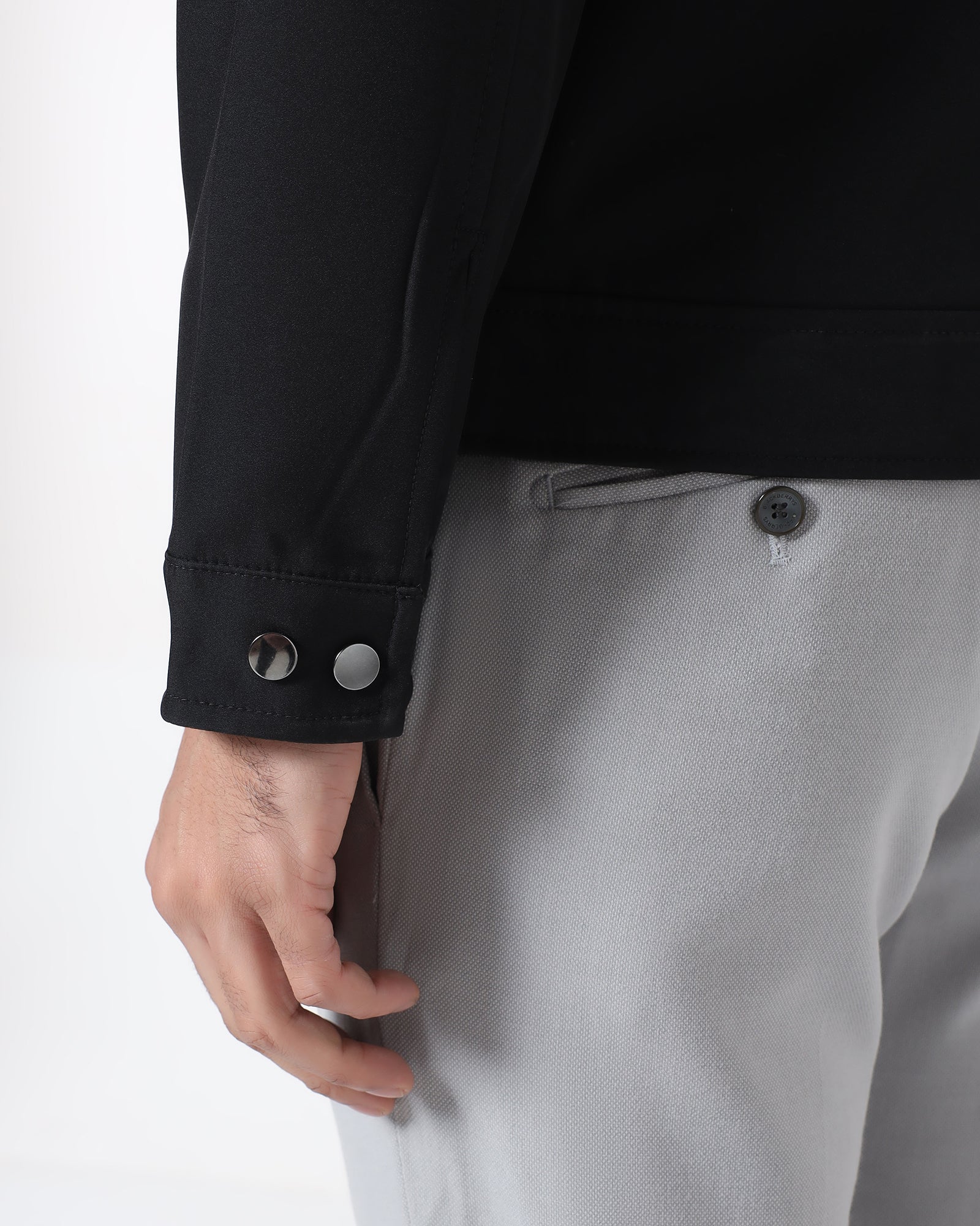 Black Reversible Solid Zipper Jacket - Yulin