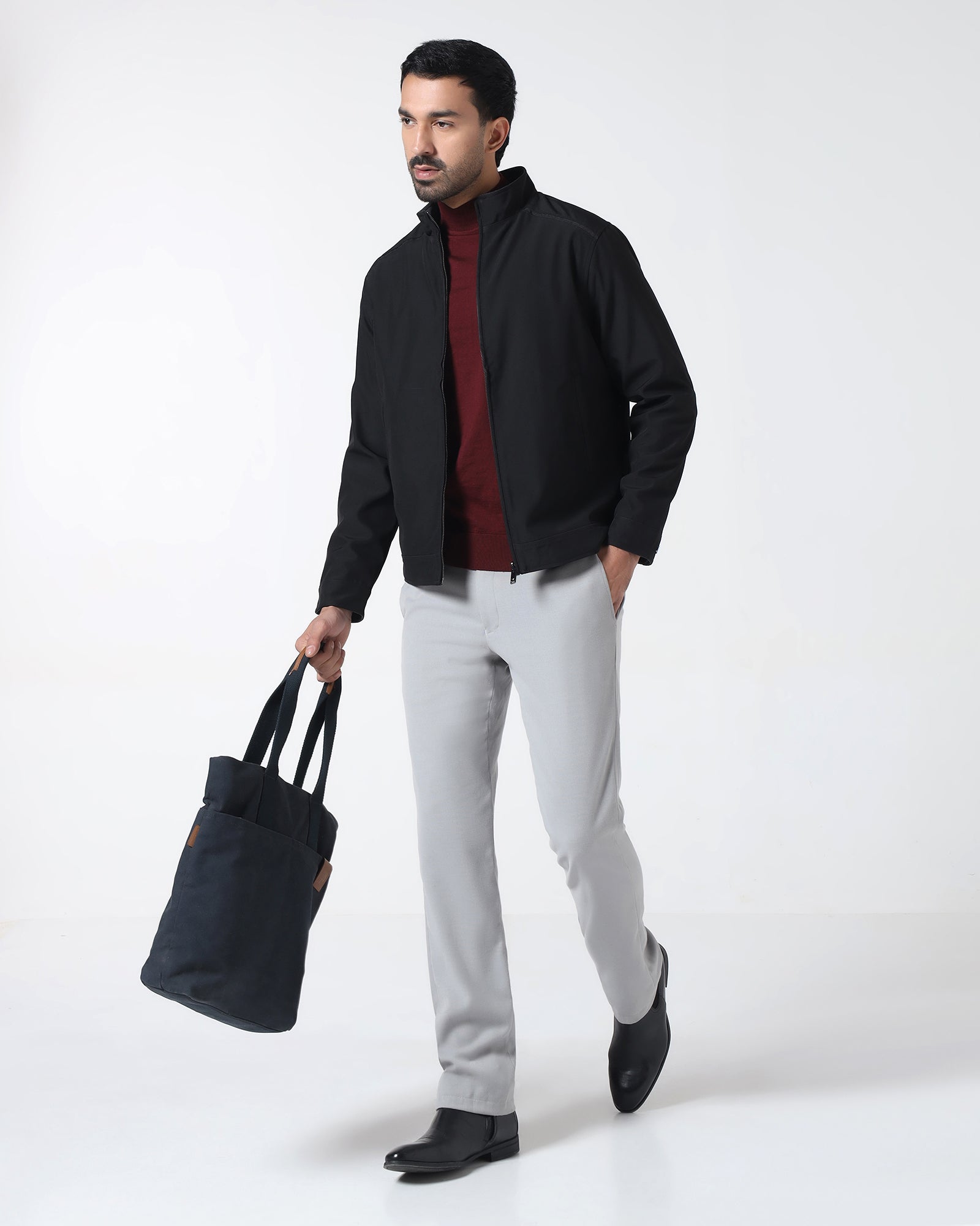 Black Reversible Solid Zipper Jacket - Yulin