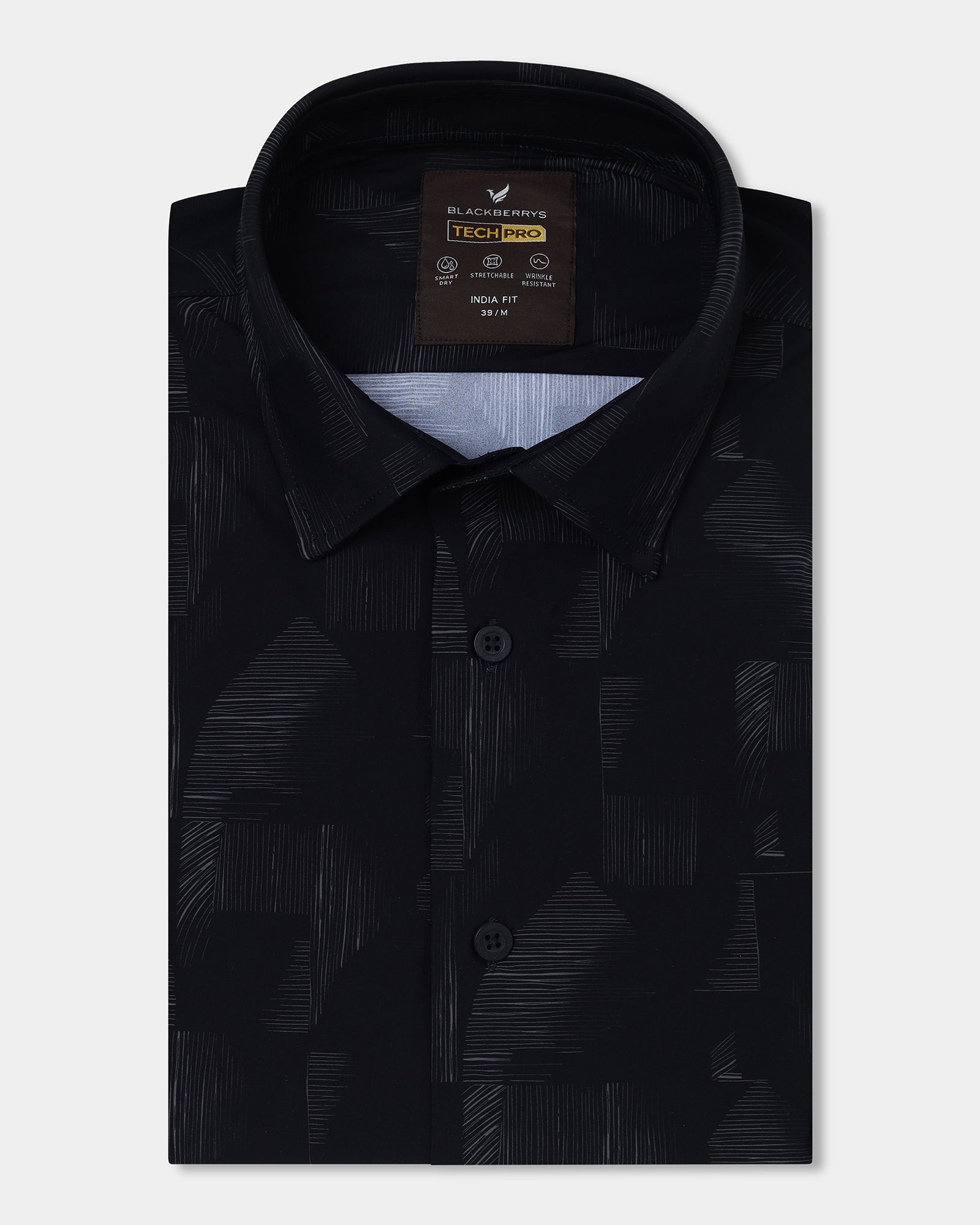 Black Half Sleeve TechPro Printed Shirt - Median