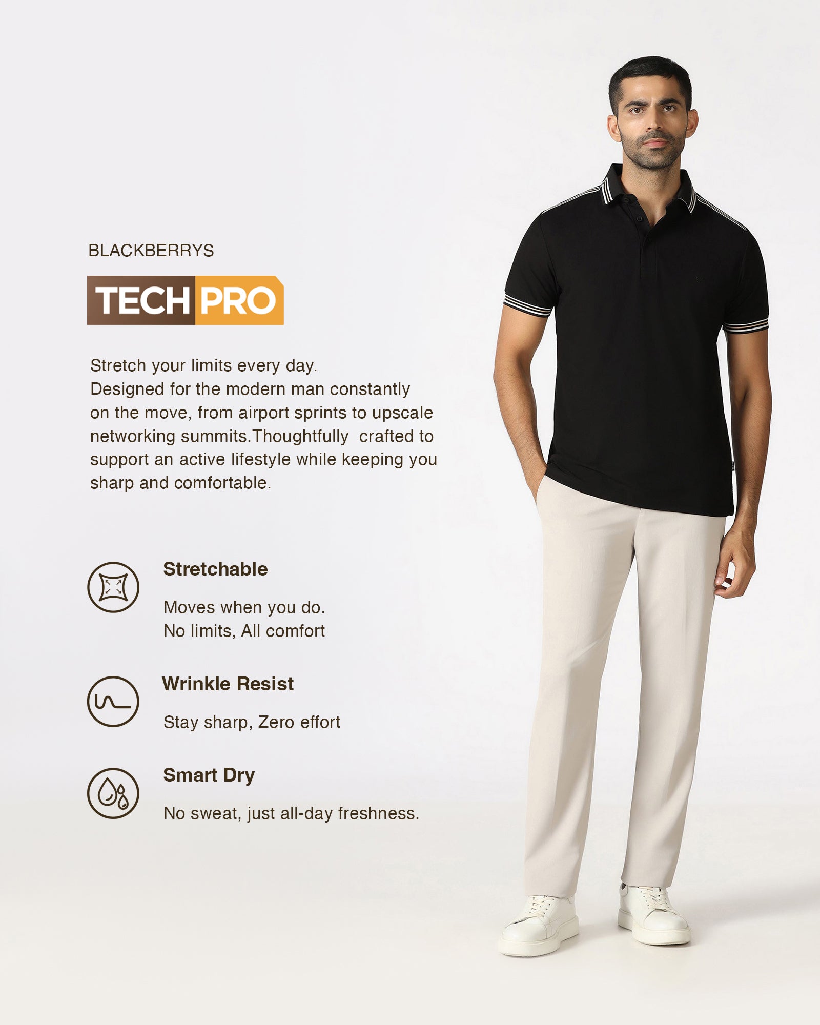 Black TechPro Solid Polo - Logan