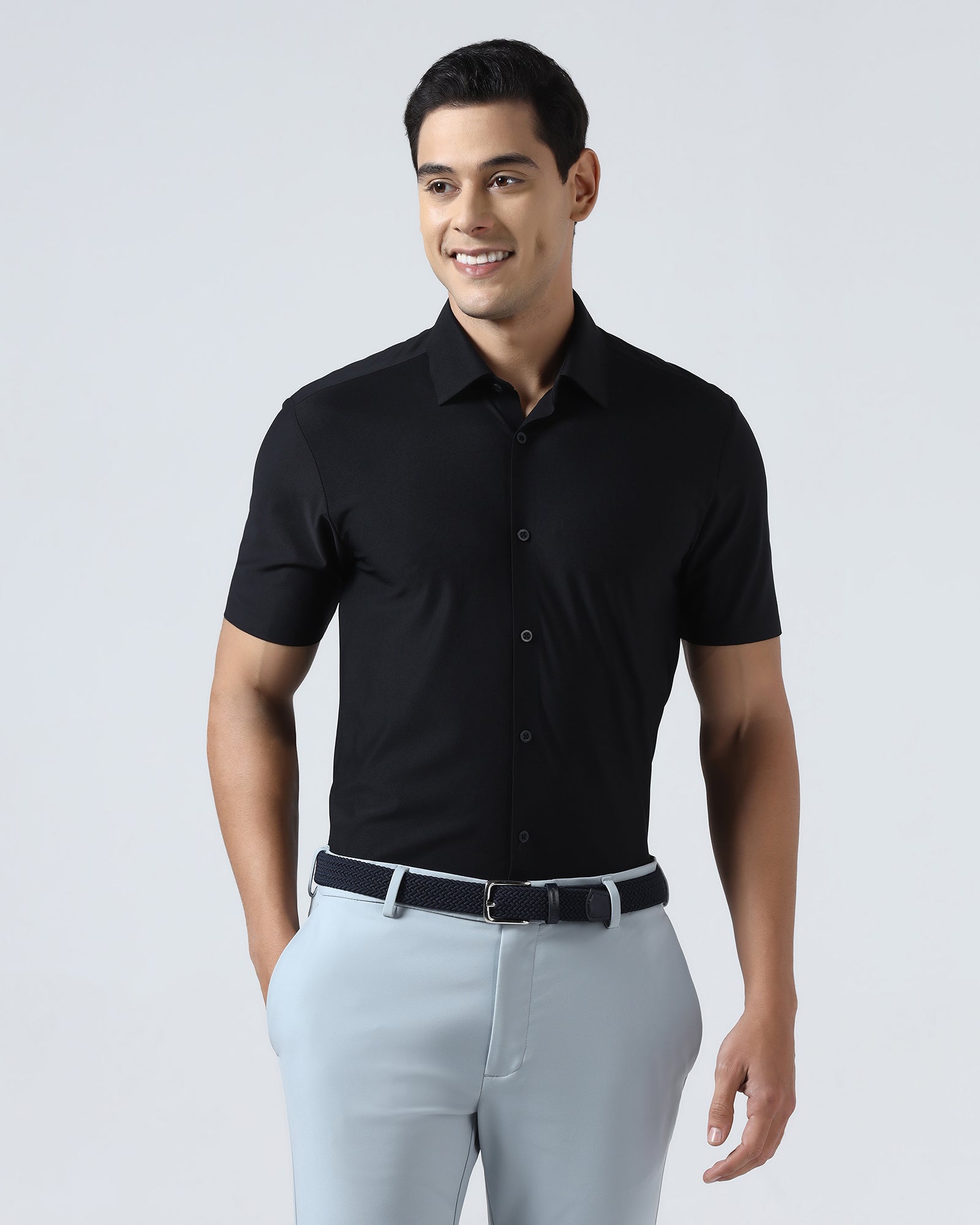 Black Half Sleeve TechPro Solid Shirt - Kanon