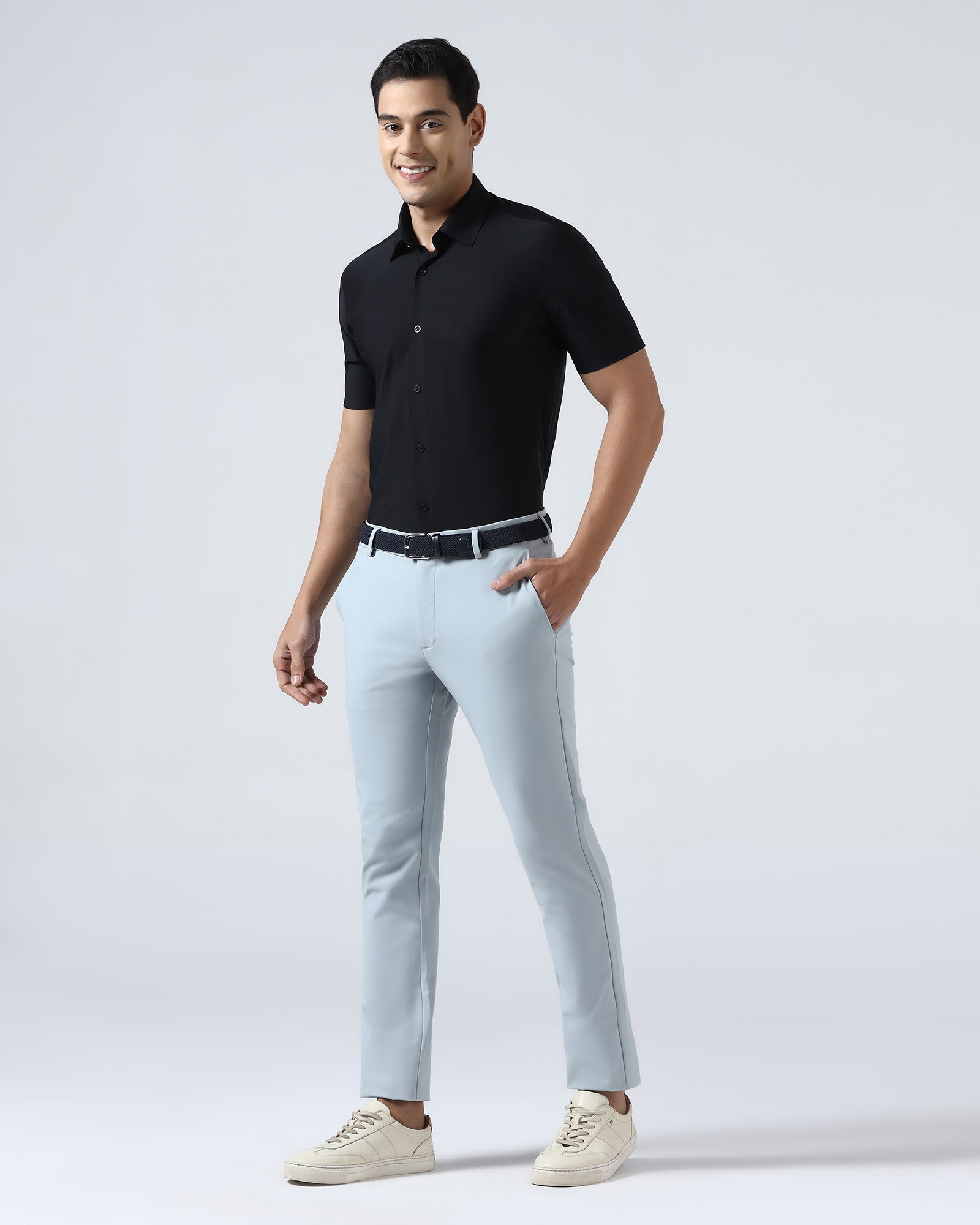 Black Half Sleeve TechPro Solid Shirt - Kanon