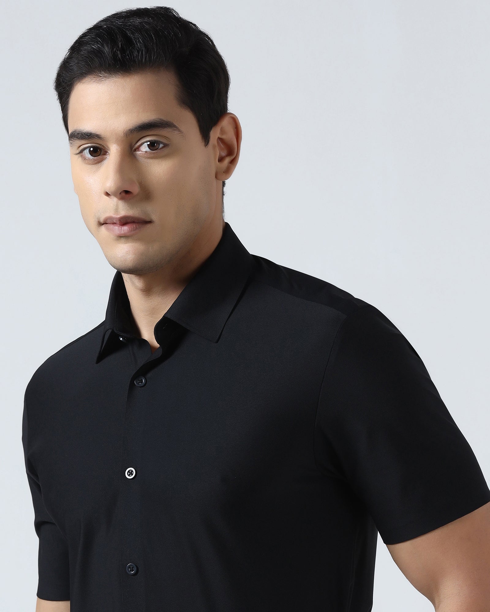 Black Half Sleeve TechPro Solid Shirt - Kanon