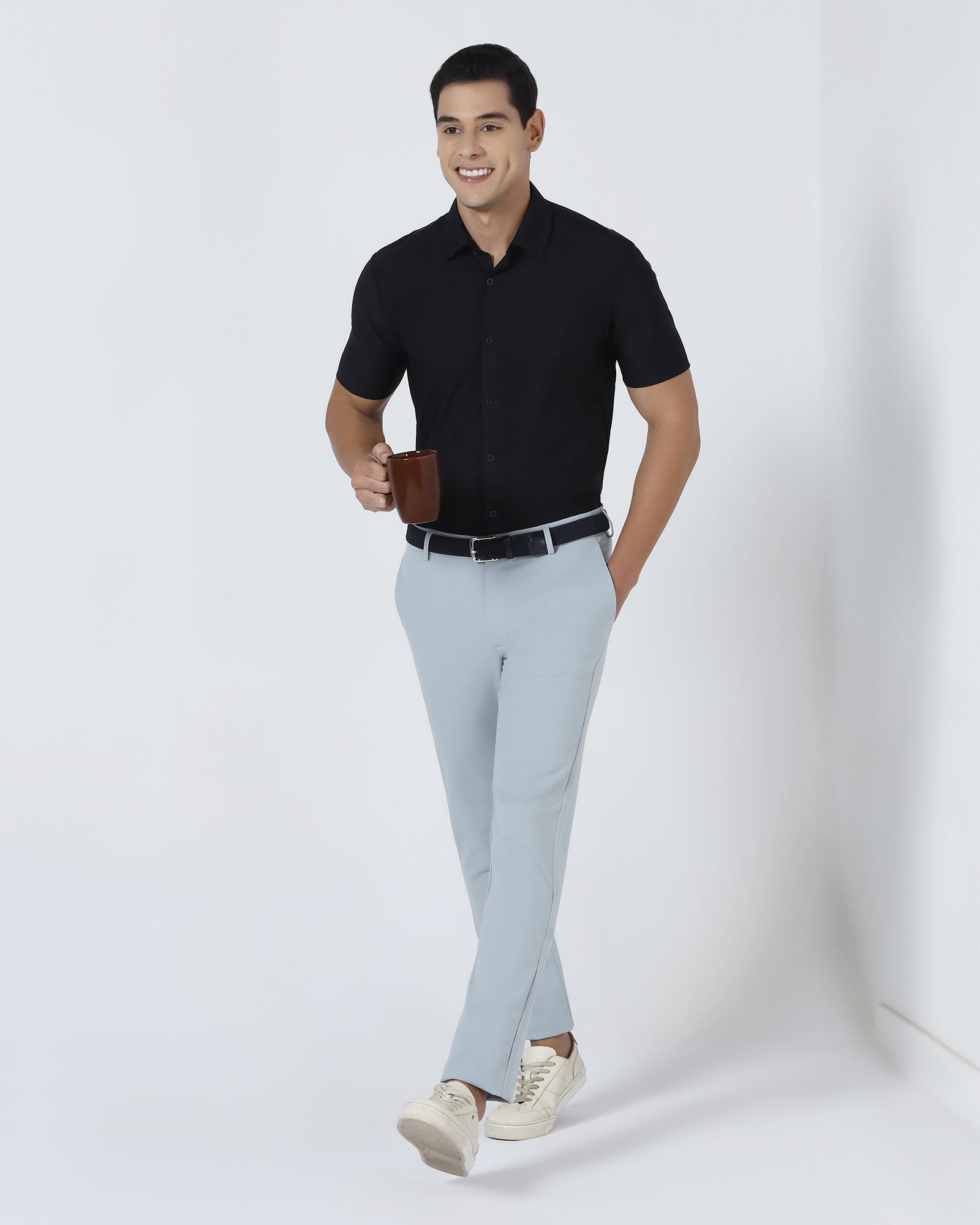 Black Half Sleeve TechPro Solid Shirt - Kanon