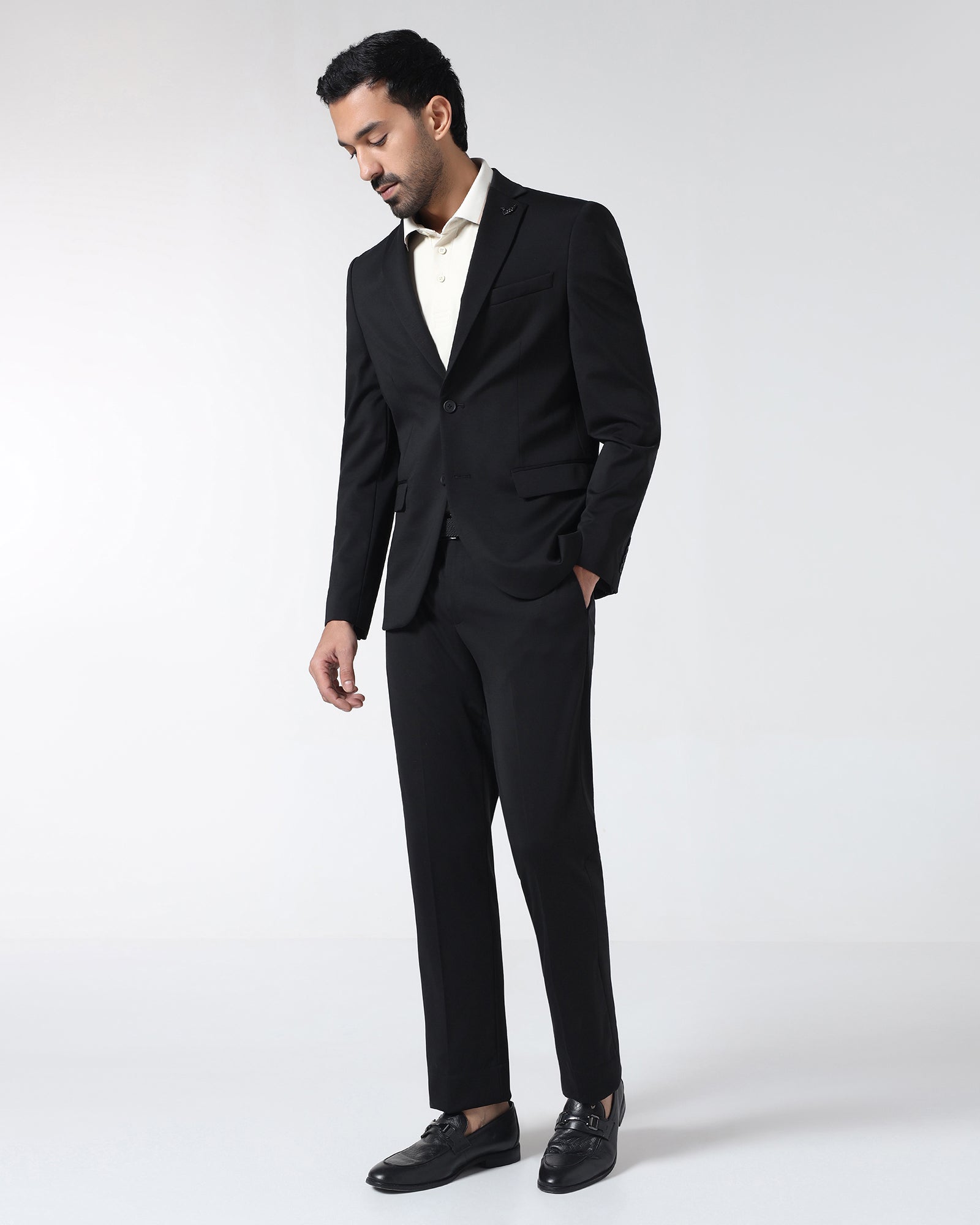 Black Techpro Two Piece Solid Suit - Delore