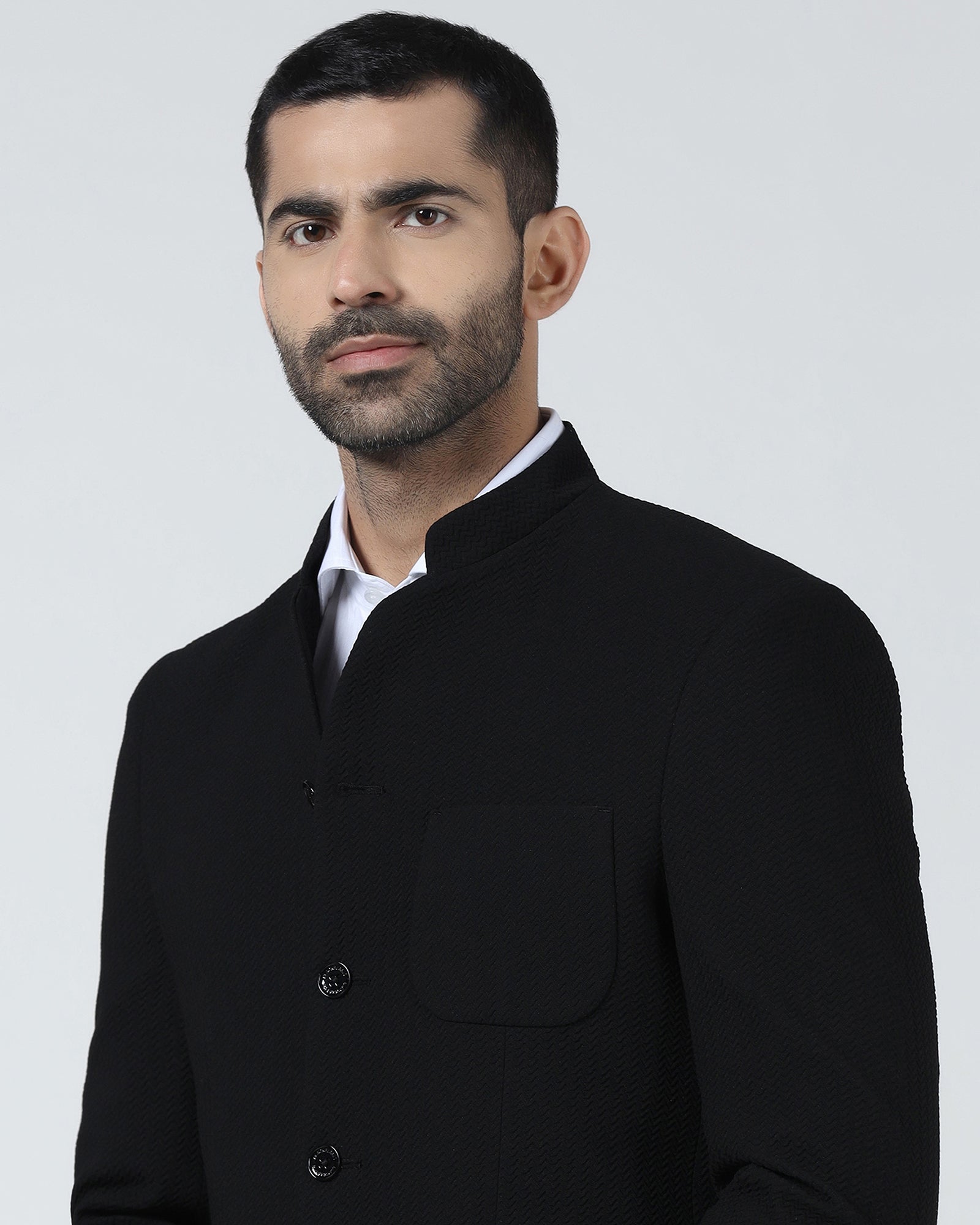 Black Textured Bandhgala - Theo