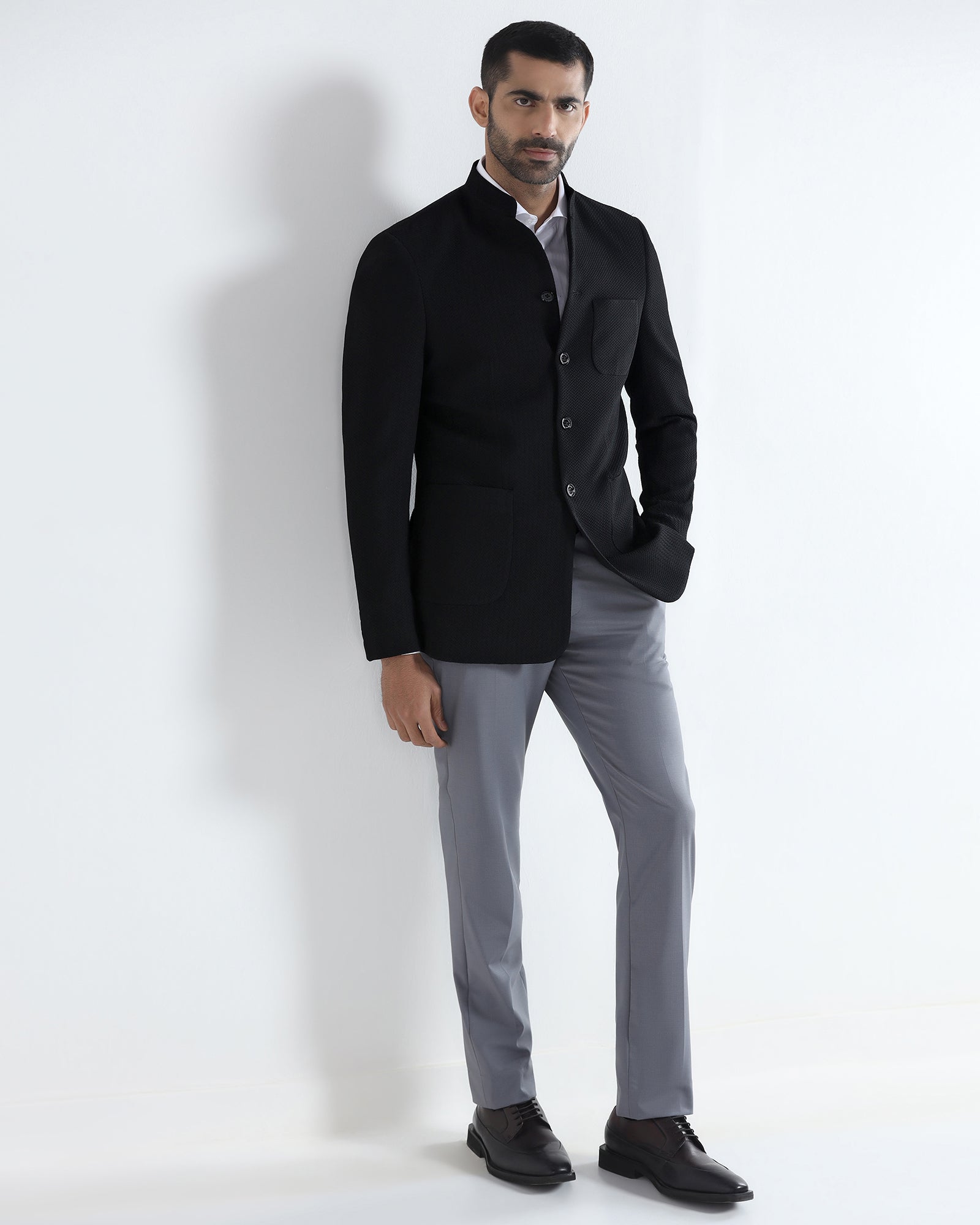 Black Textured Bandhgala - Theo