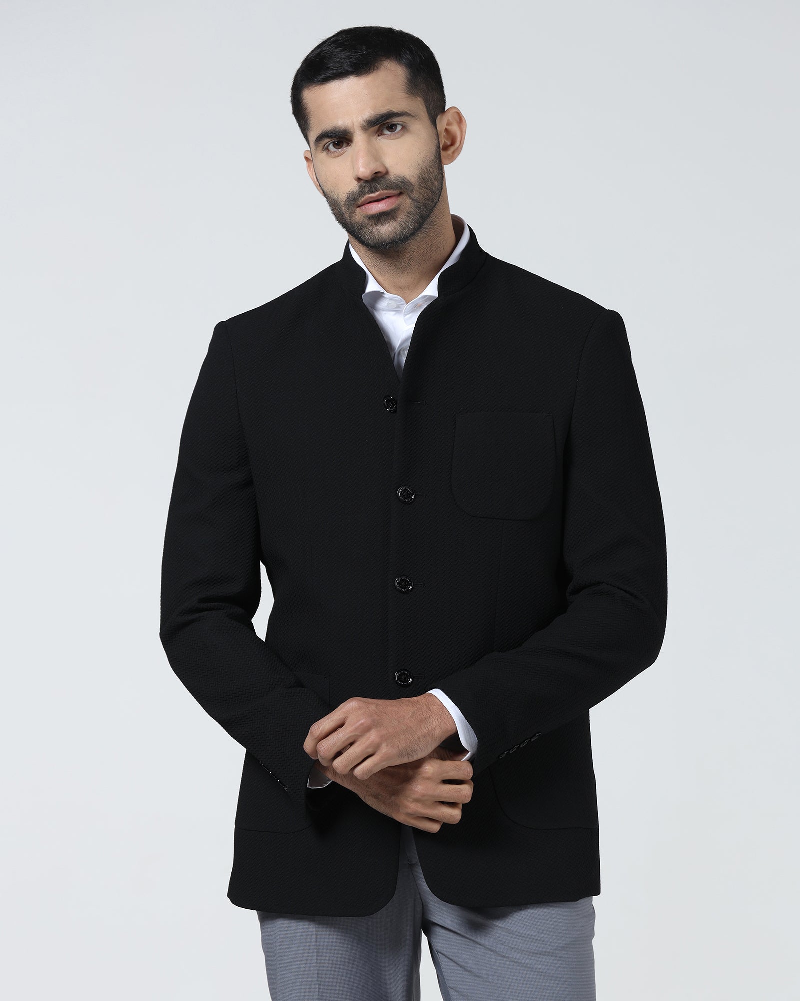 Black Textured Bandhgala - Theo