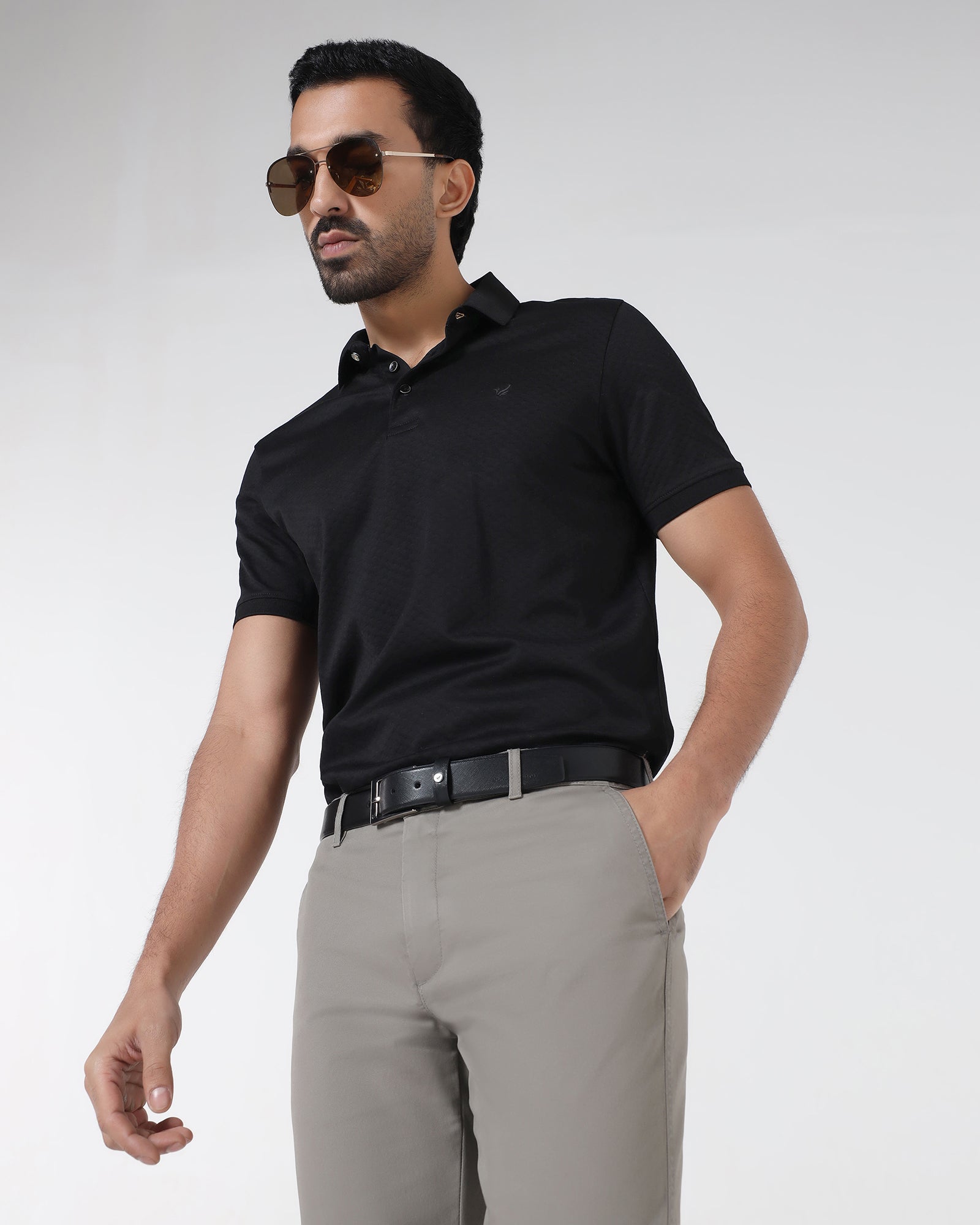 Black Textured Polo - Gama