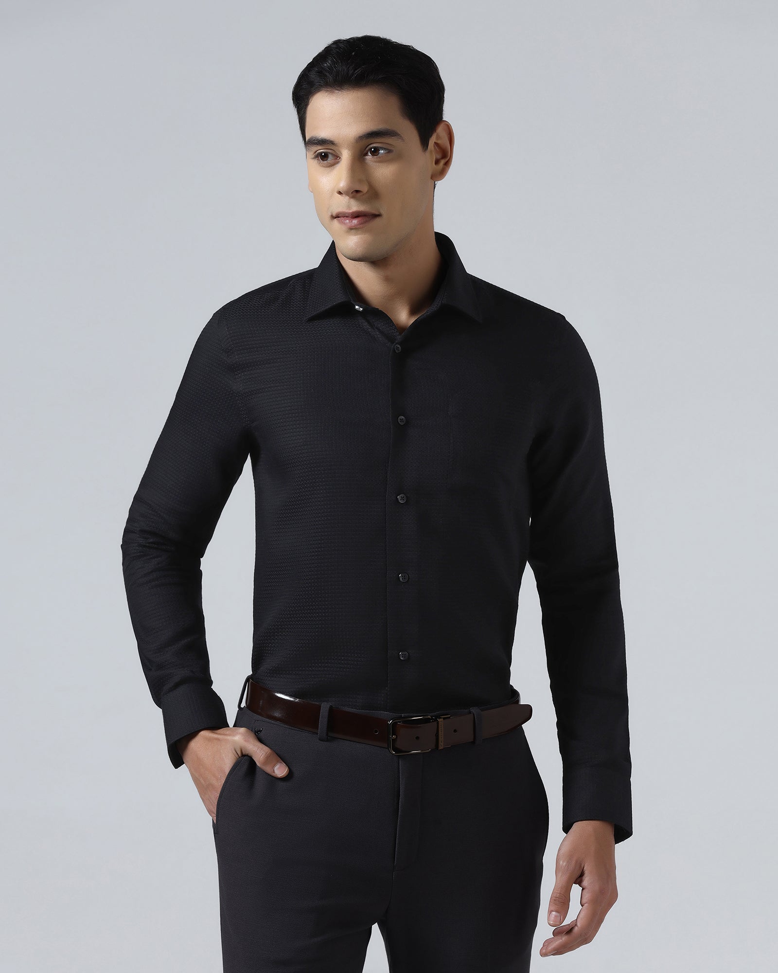 Black Textured Shirt - Skater
