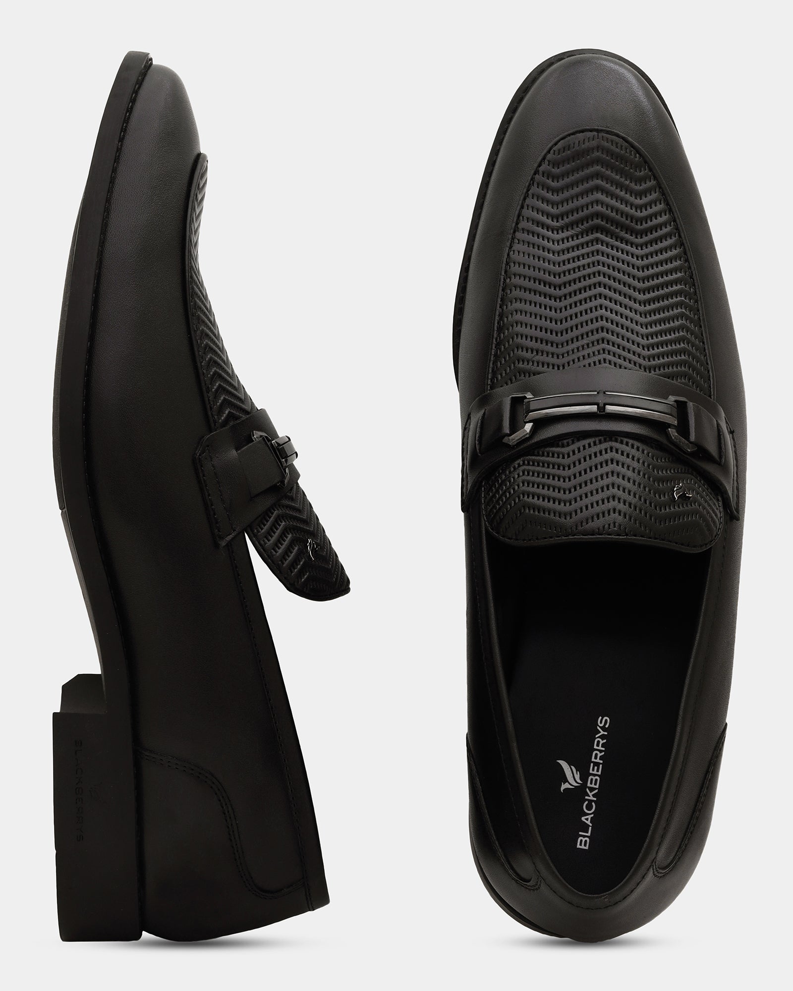Black Textured Slip On Shoes - Apron