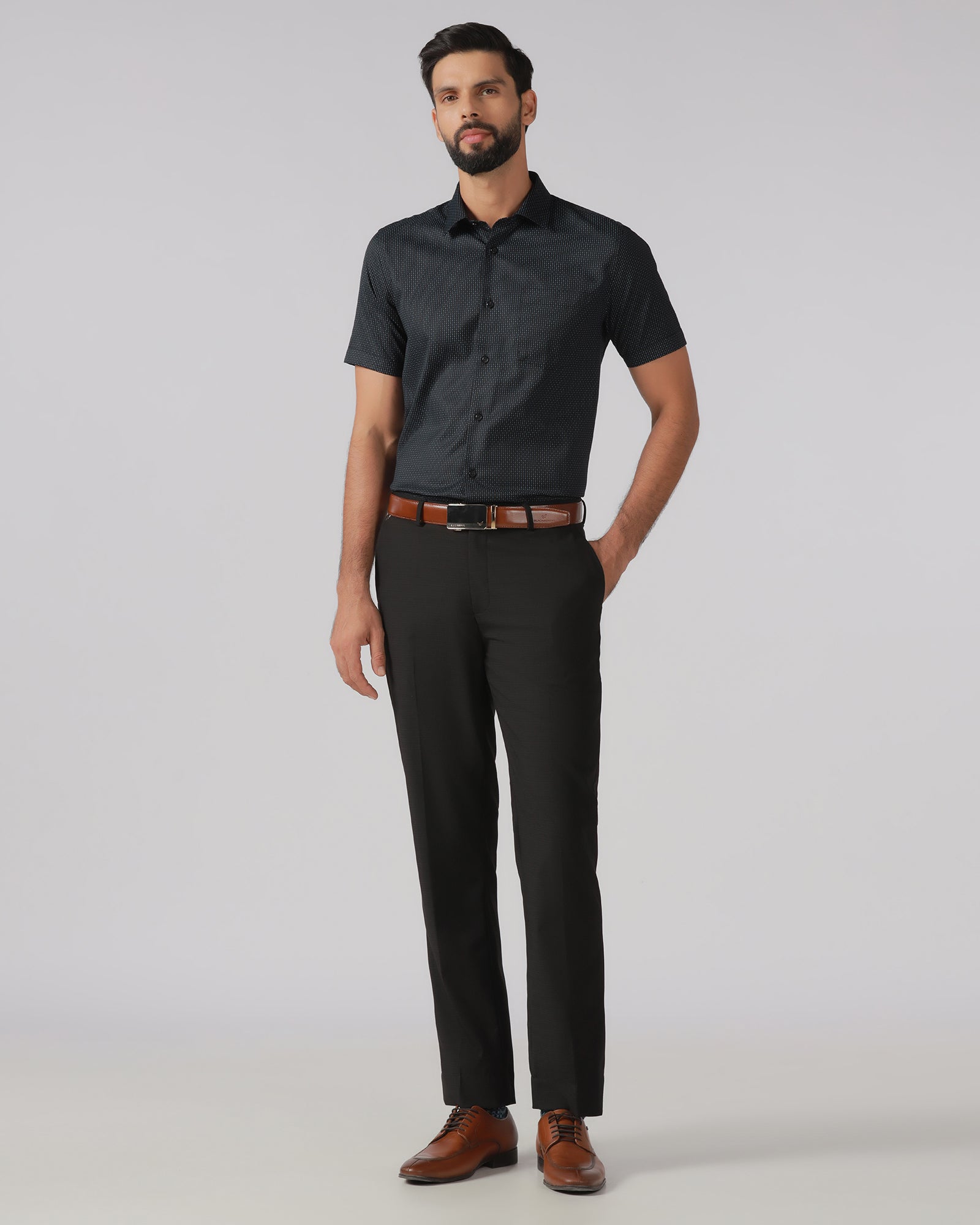 Black Textured Trouser - Black-267