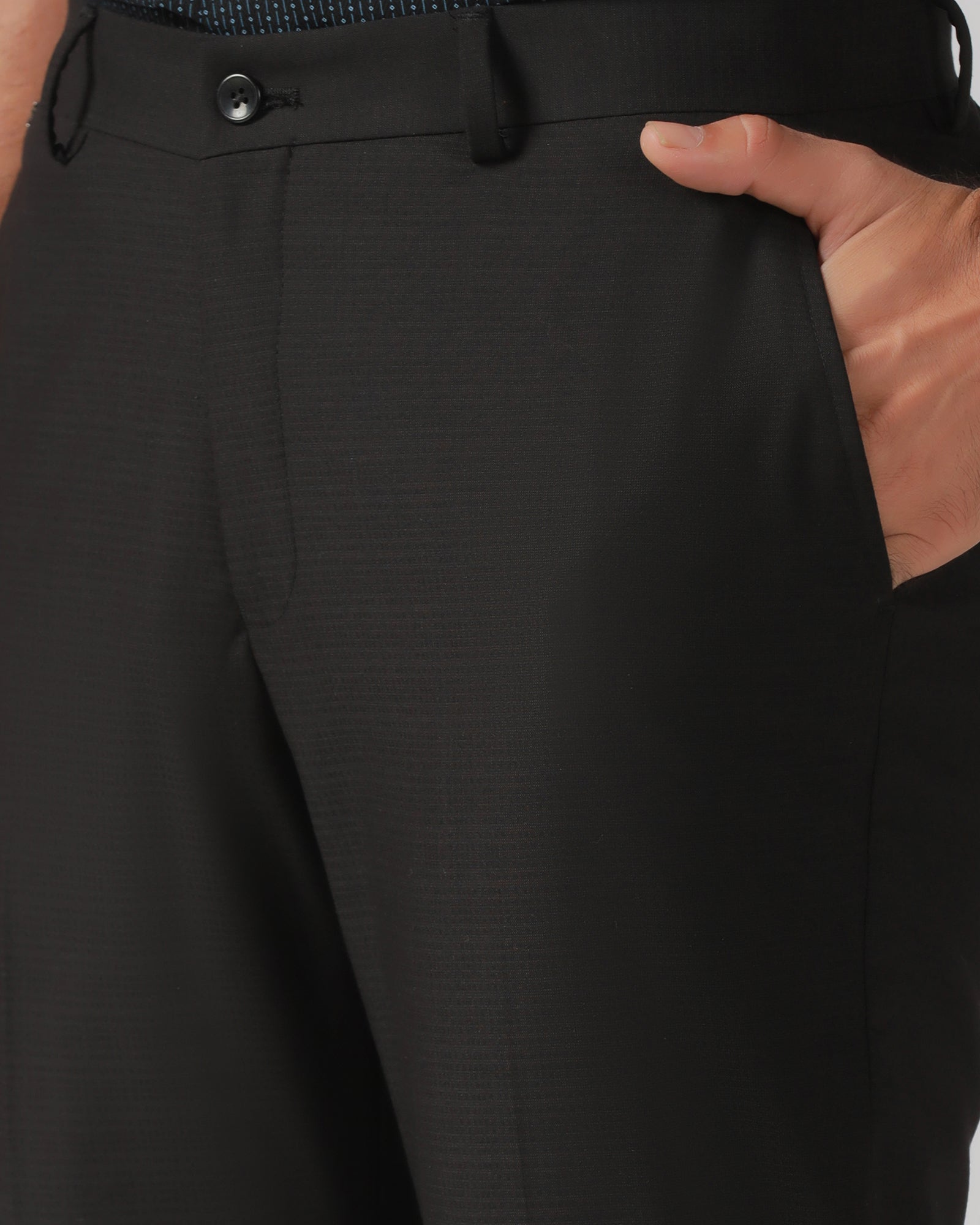 Black Textured Trouser - Black-267