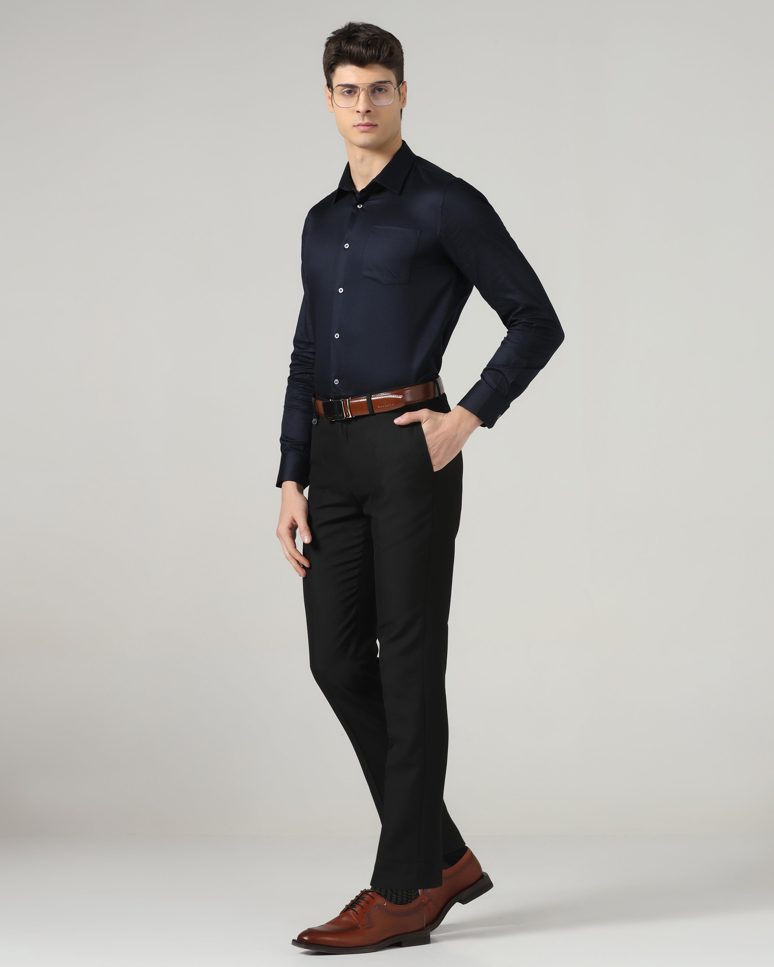 Black Textured Trouser - Mace
