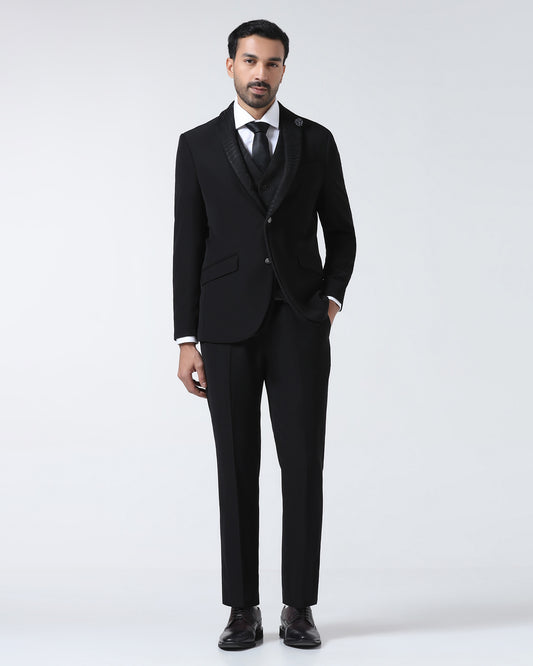 Black Three Piece Solid Suit - Erron