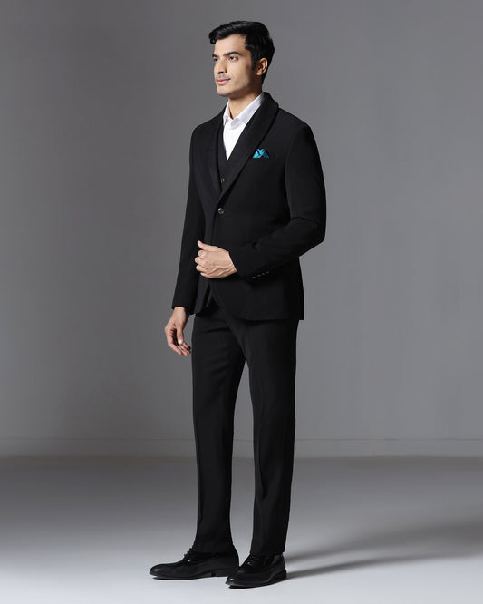 Black Three Piece Solid Suit - Erron