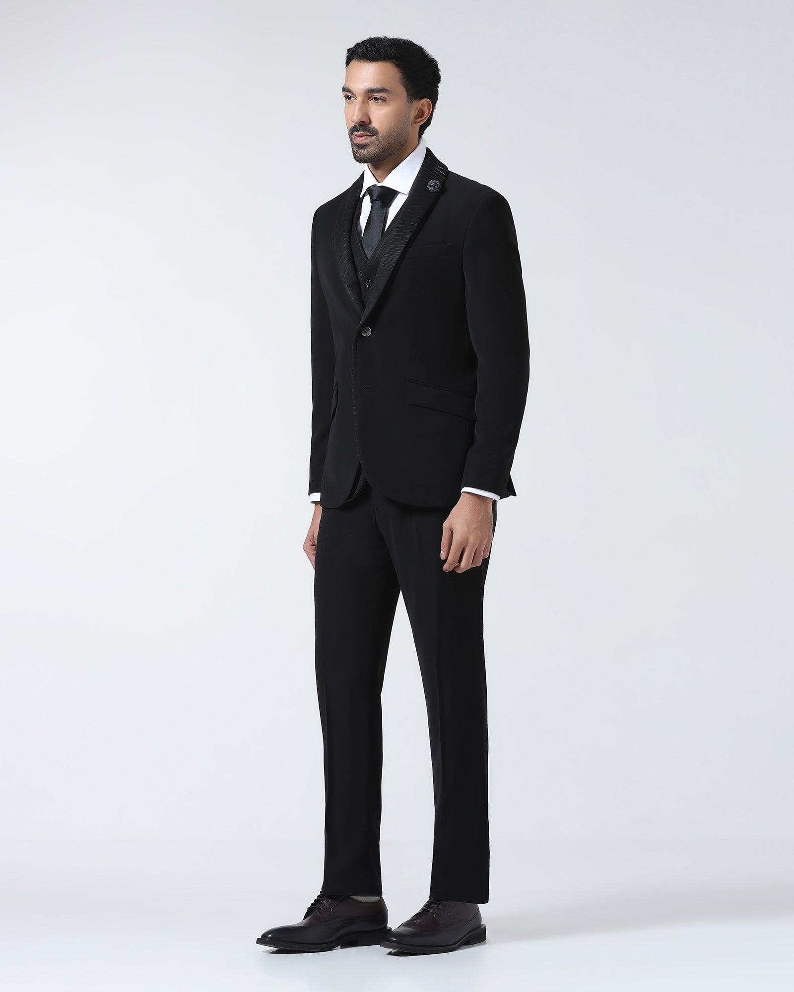 Black Three Piece Solid Suit - Erron