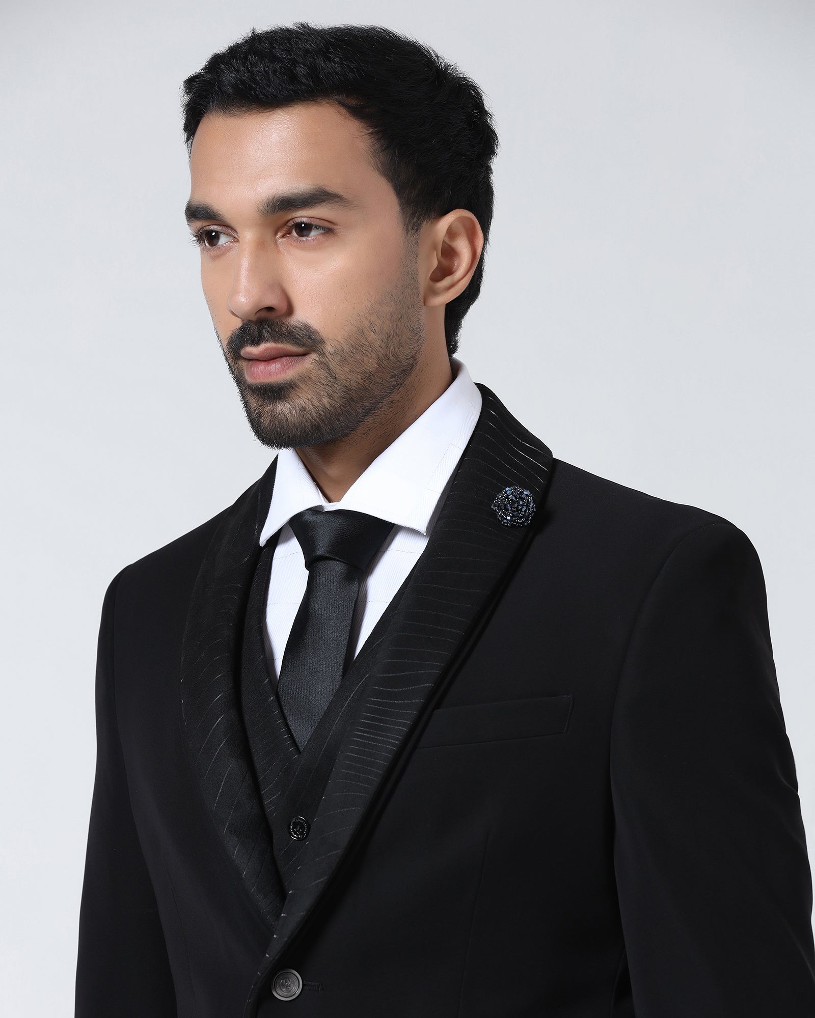 Black Three Piece Solid Suit - Erron