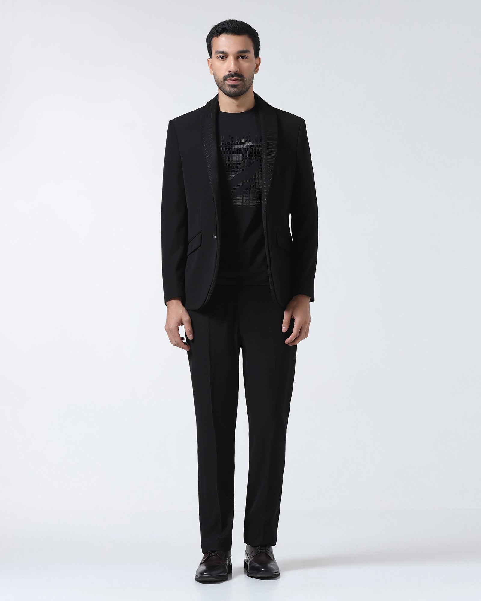 Black Three Piece Solid Suit - Erron