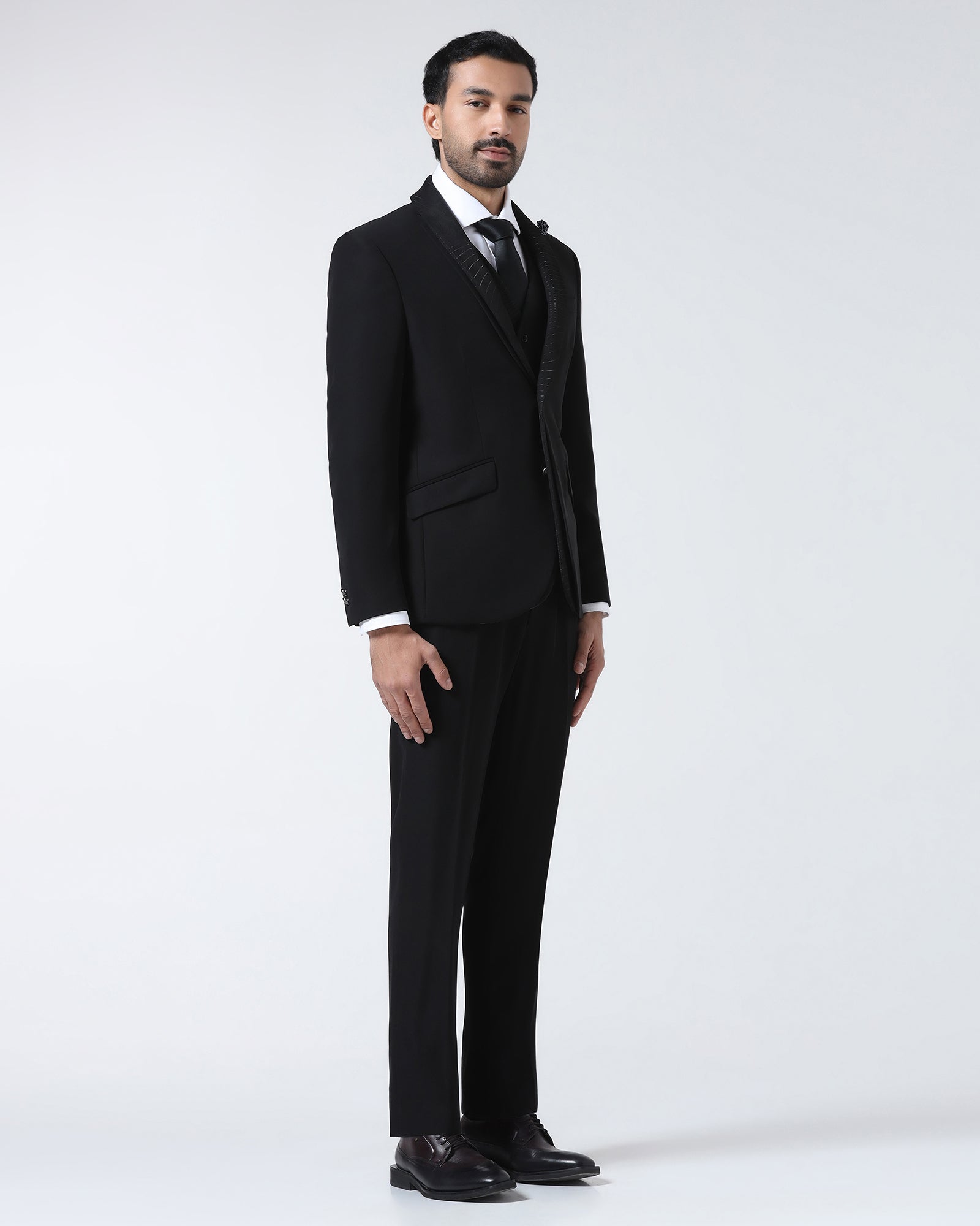 Black Three Piece Solid Suit - Erron