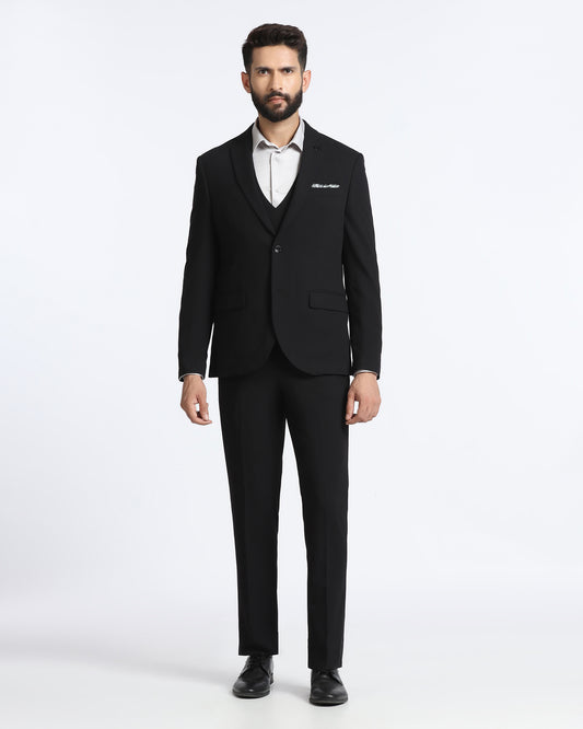 Black Three Piece Solid Suit - Kelm