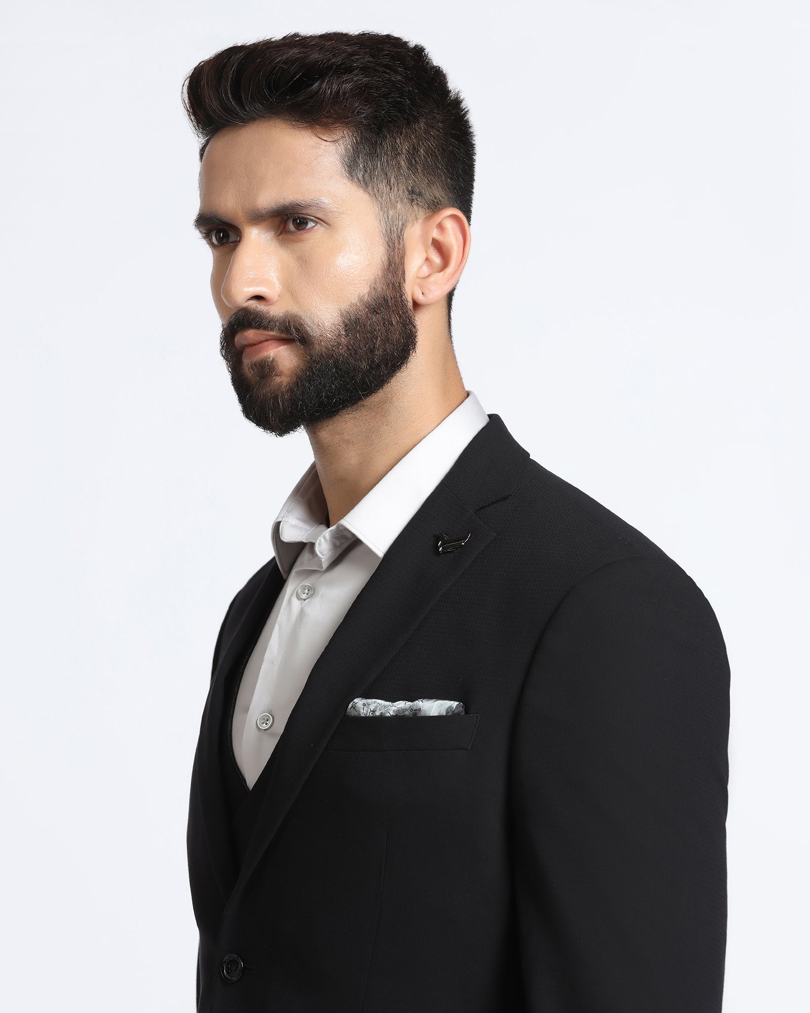 Black Three Piece Solid Suit - Kelm