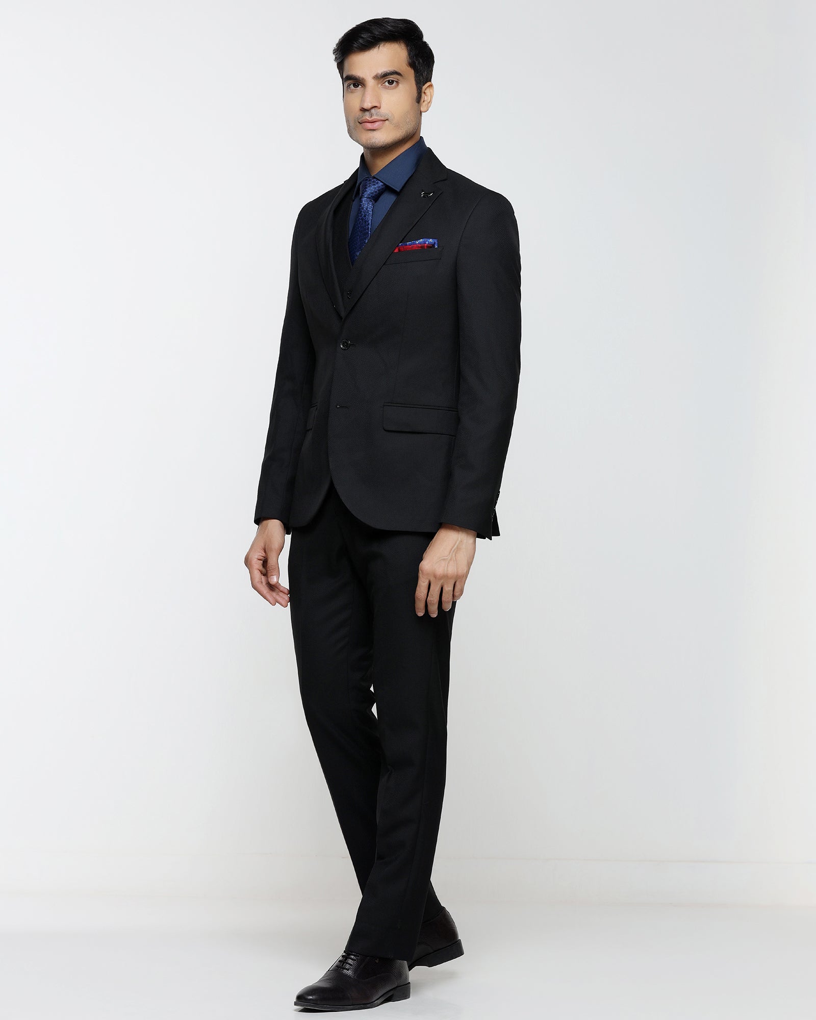 Black Three Piece Textured Suit - Kova