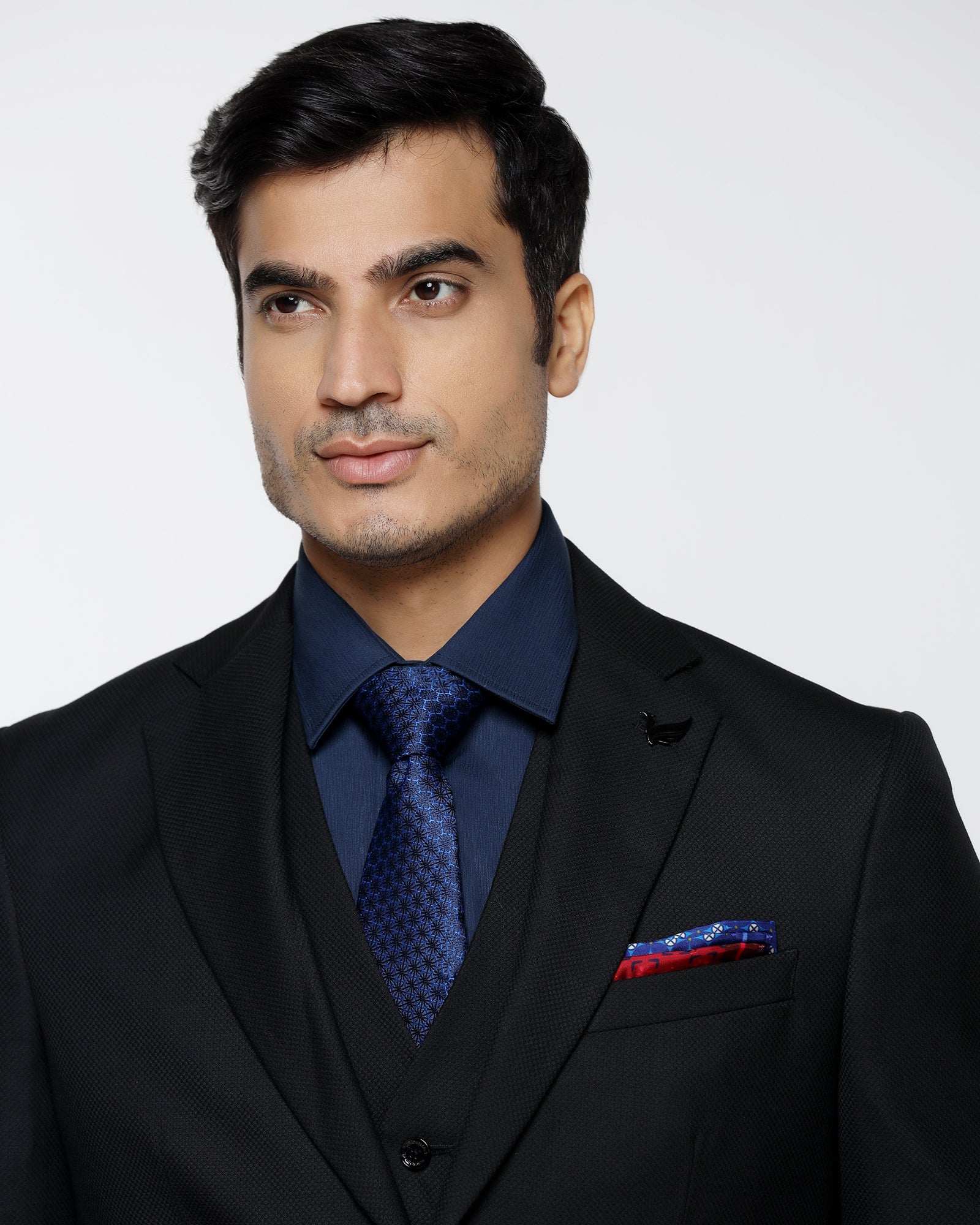 Black Three Piece Textured Suit - Kova